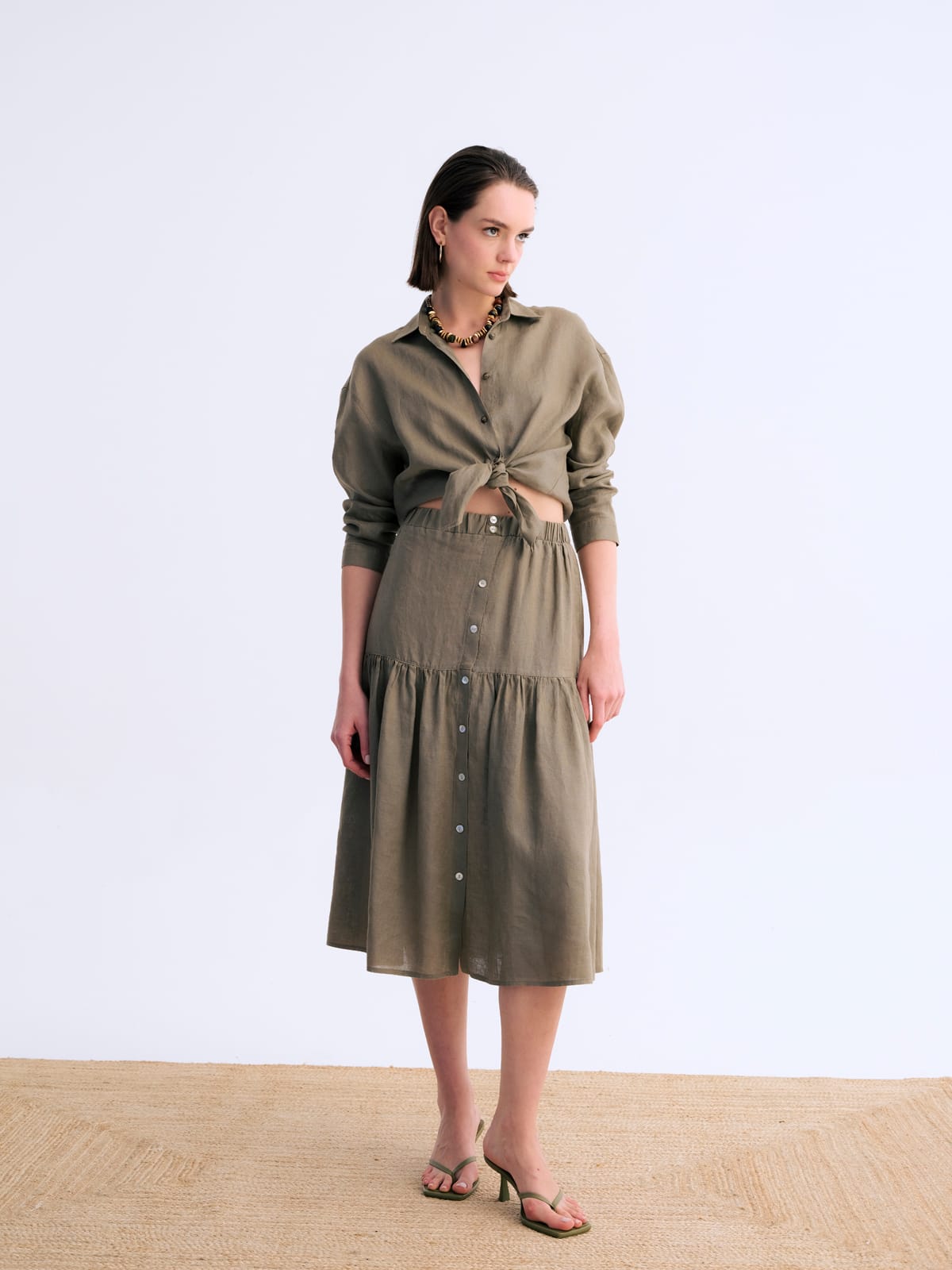 Rustik Haki Flow Keten Etek