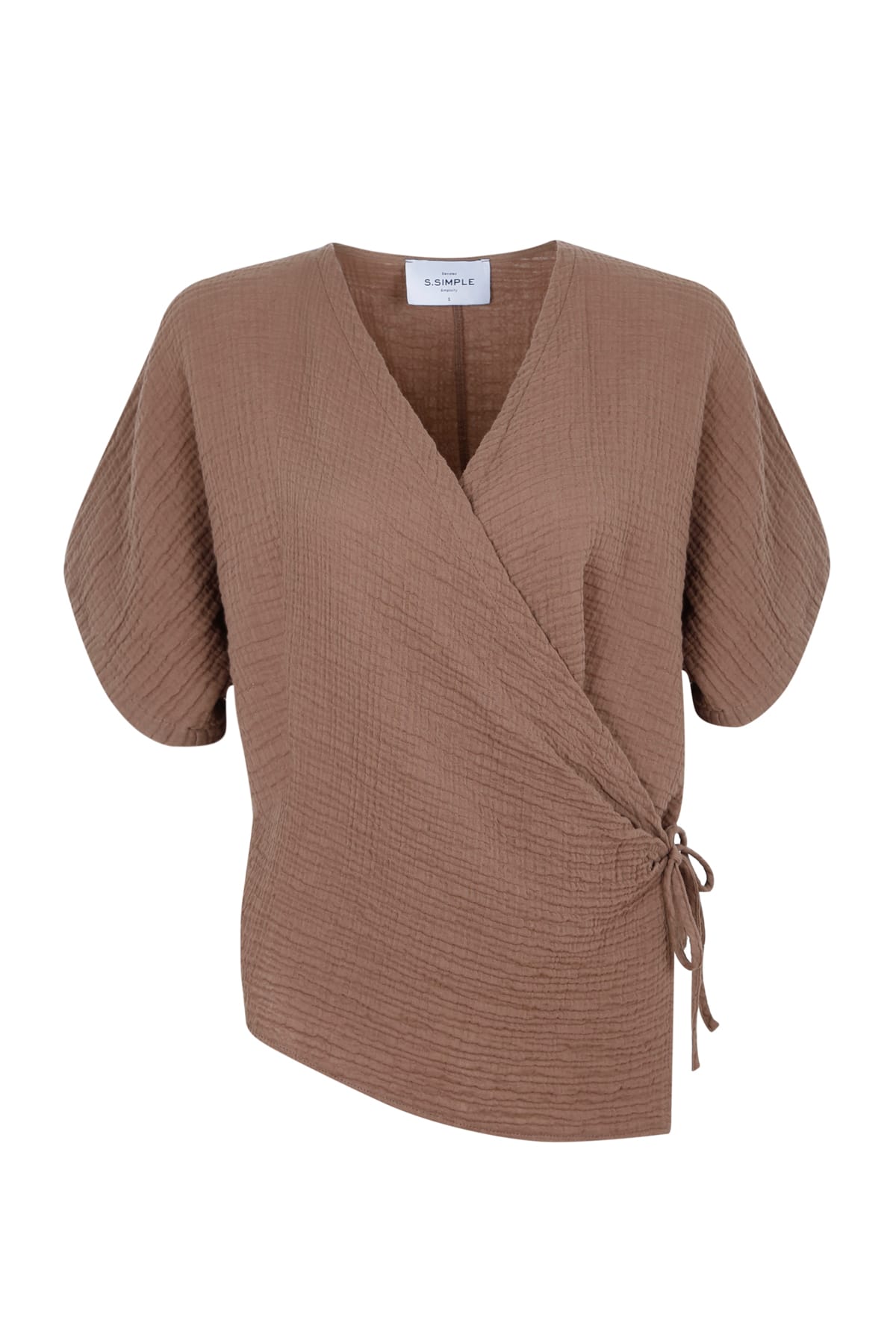 Kruvaze Önden Bağlamalı Kahve Üst