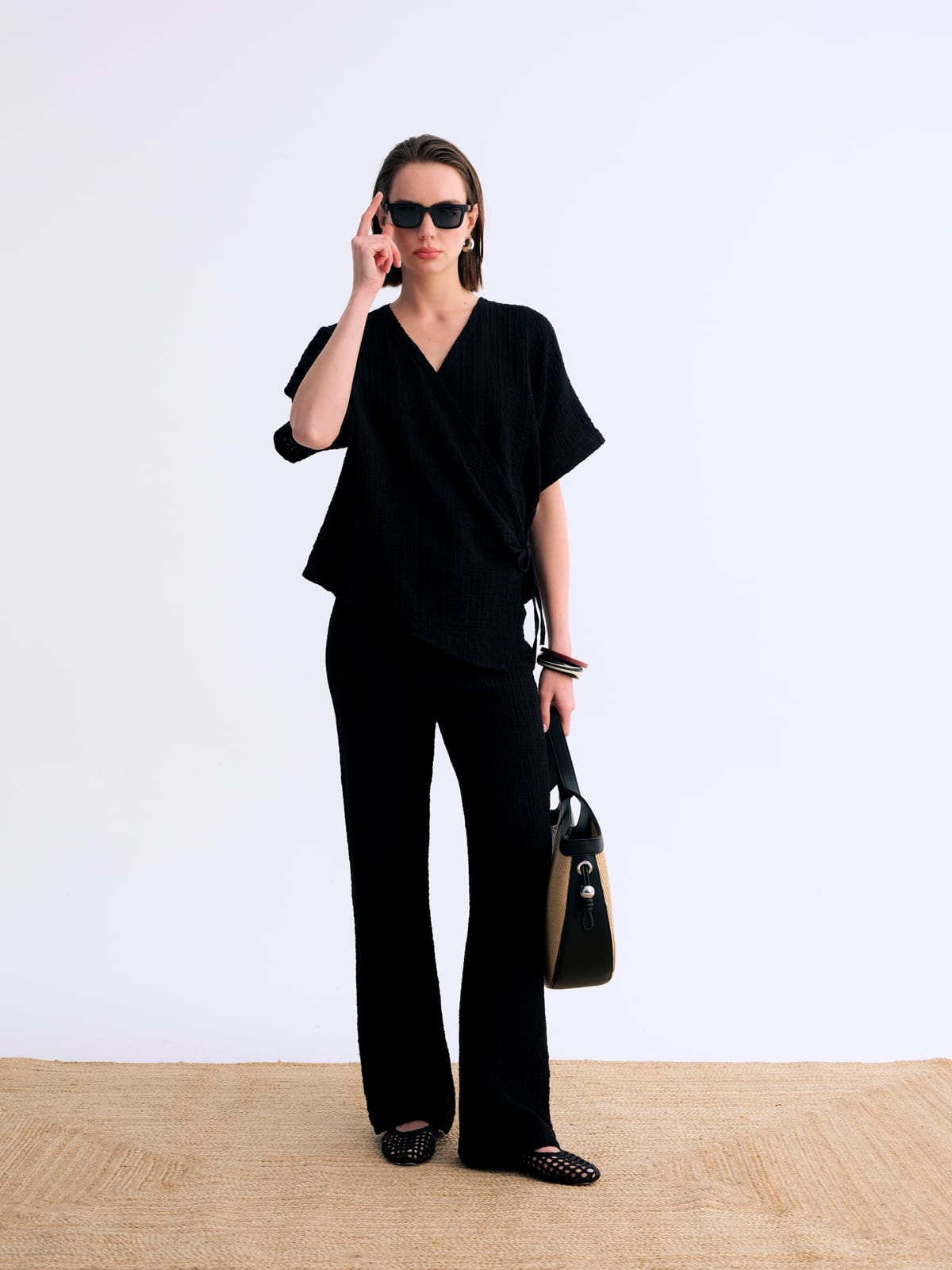 Luna Siyah Beli Lastikli Pantolon