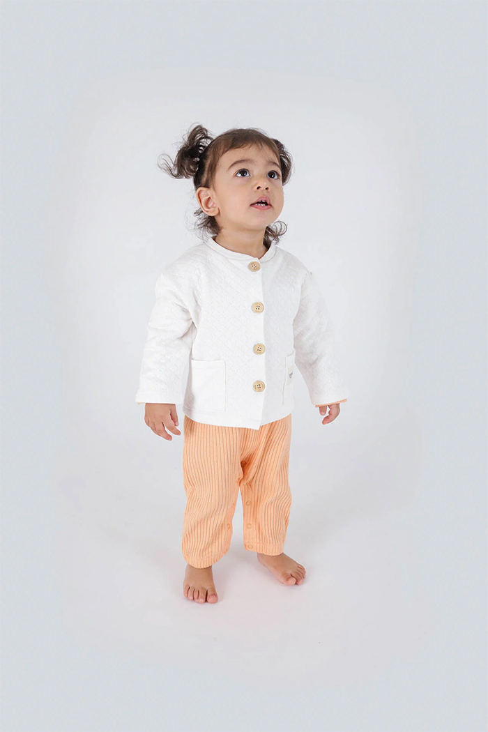 Düğmeli Kapitone Basic Ceket Ekru