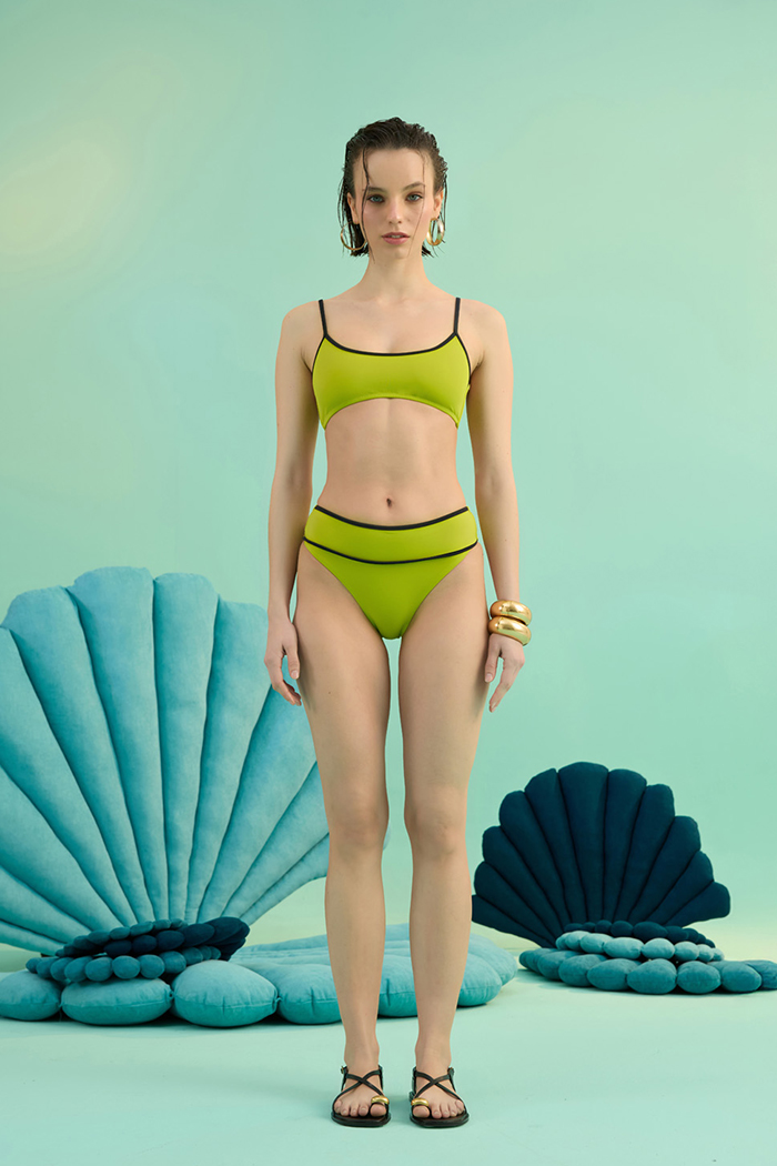 CASPIA LIME SERIT BIYELI YUKSEK BEL ATLET BIKINI TAKIMI