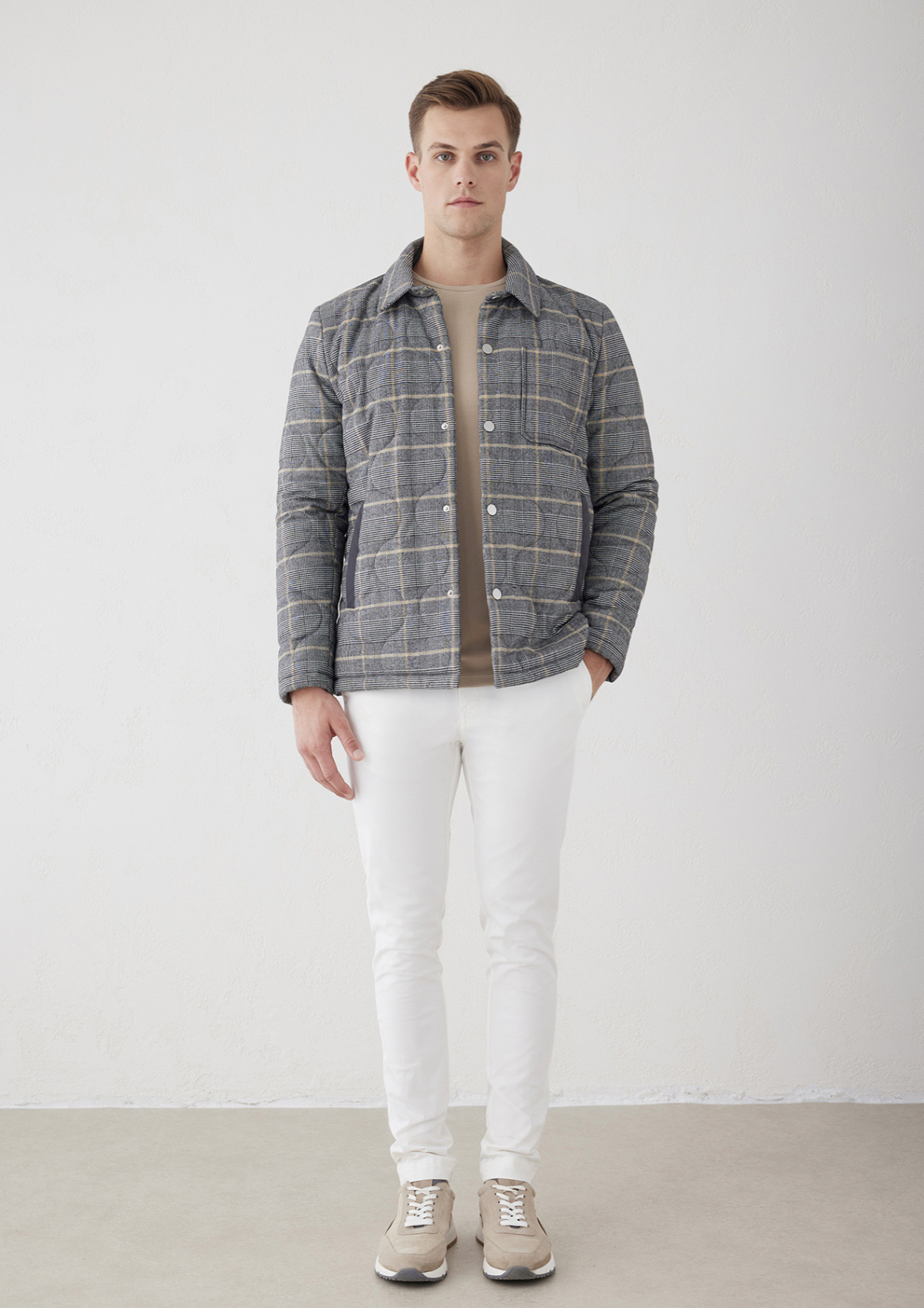 Antrasit Renk Ekoseli Kapitone Mont