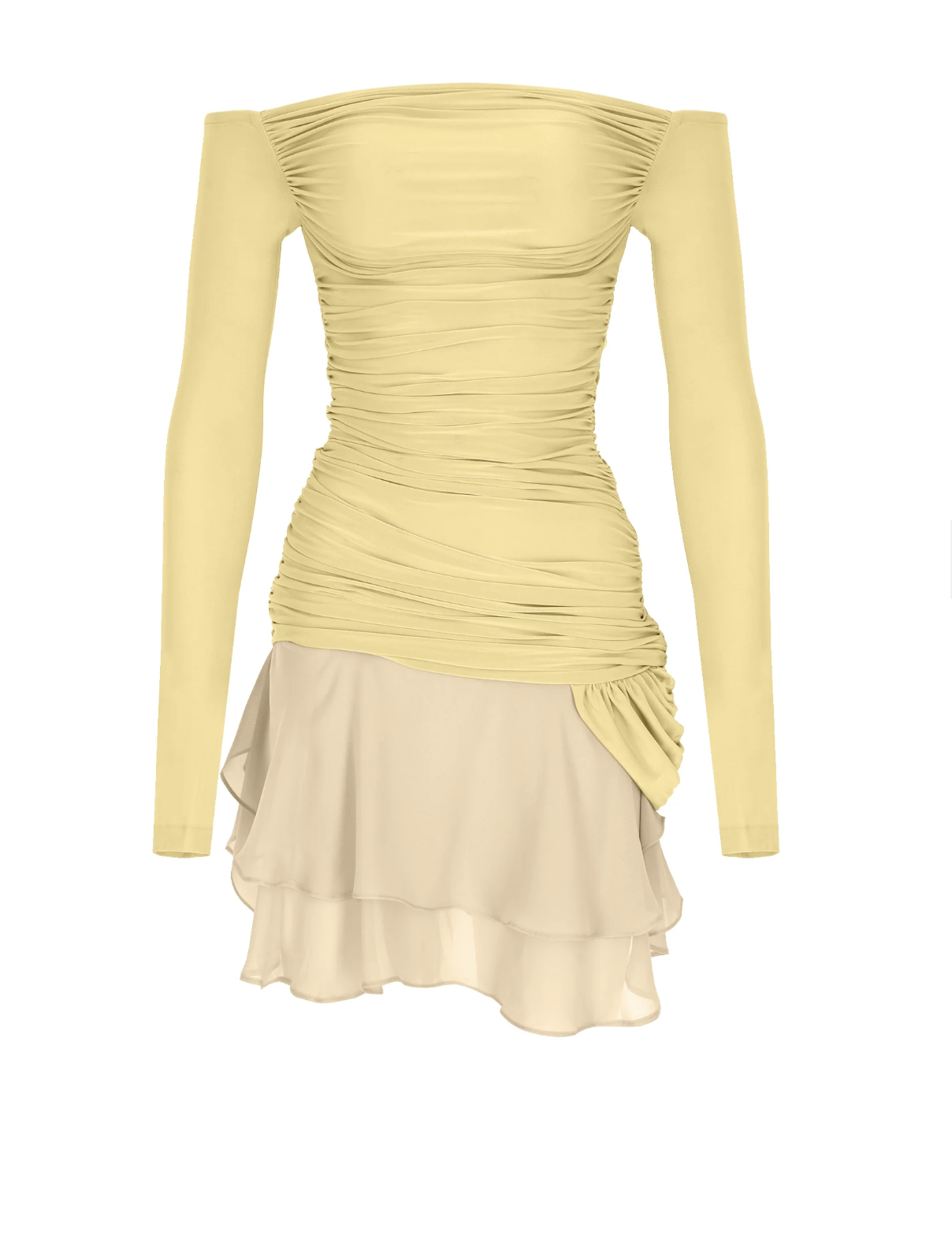 Sunbeam Drapeli Pastel Sarı Mini Elbise