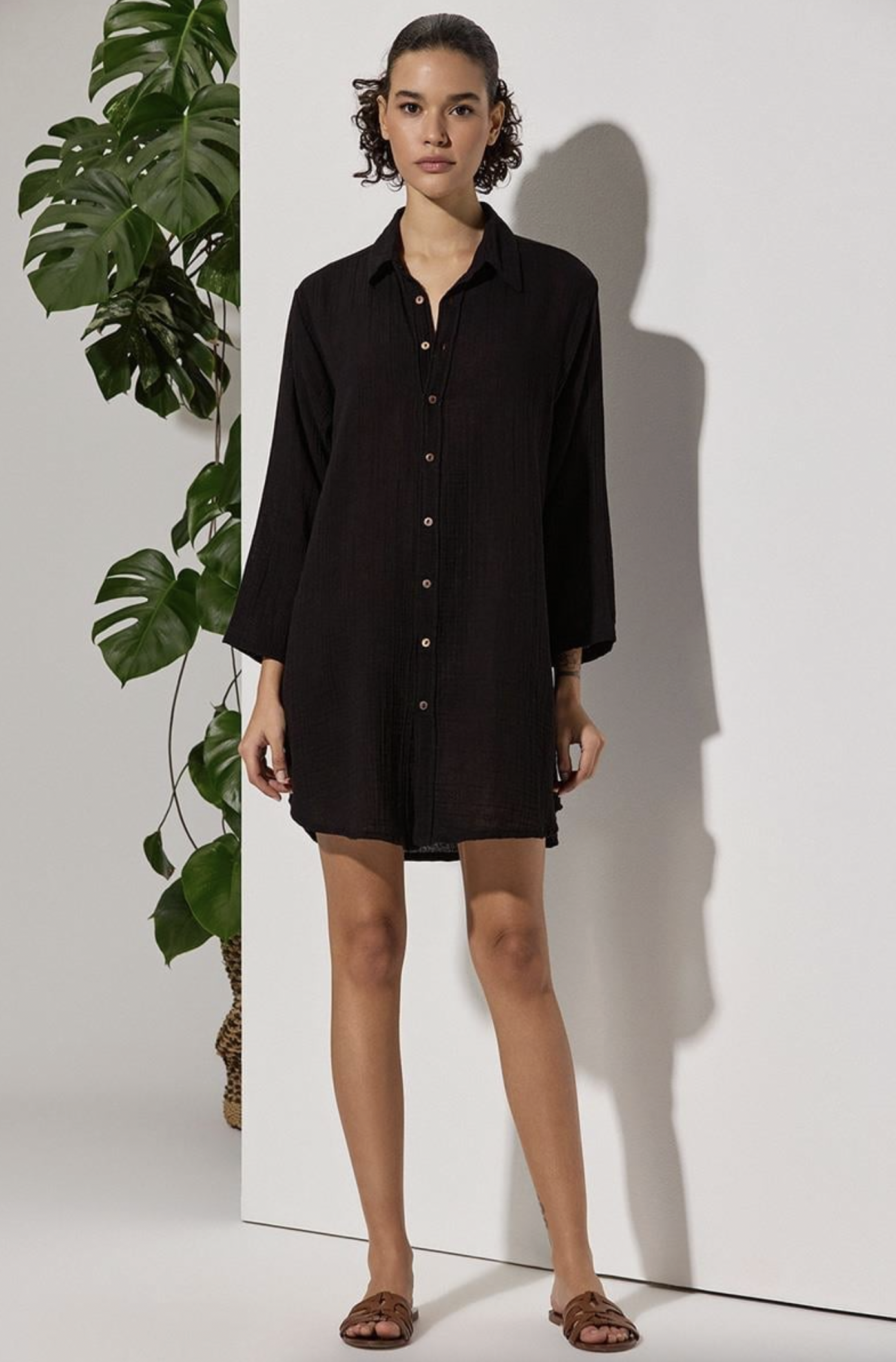 Uzun Kol Muslin Siyah Kadın Gömlek