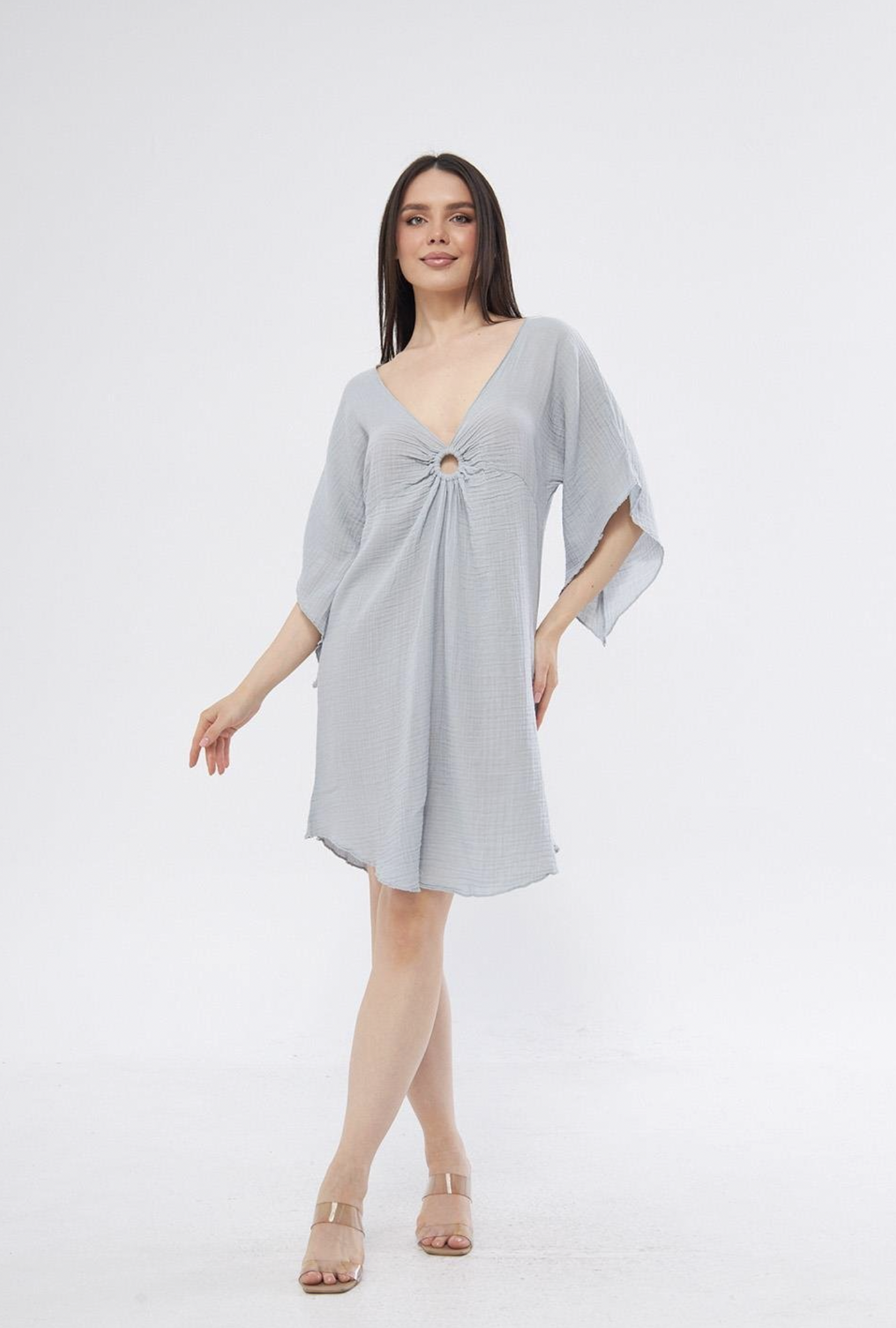 Halkalı Mini Gri Elbise