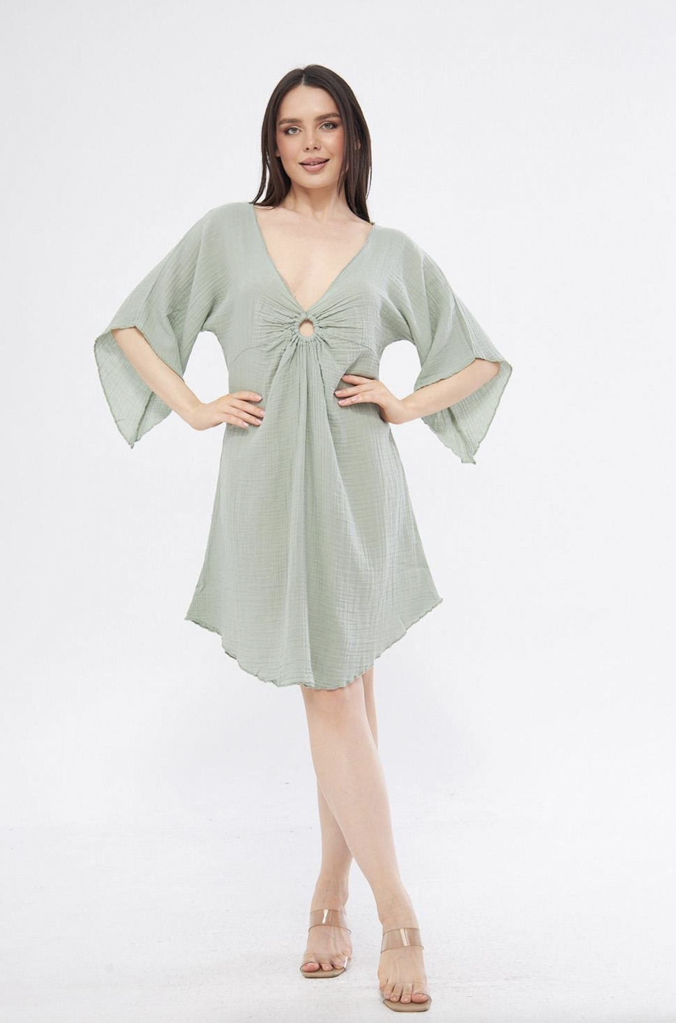 Halkalı Mini Yeşil Elbise