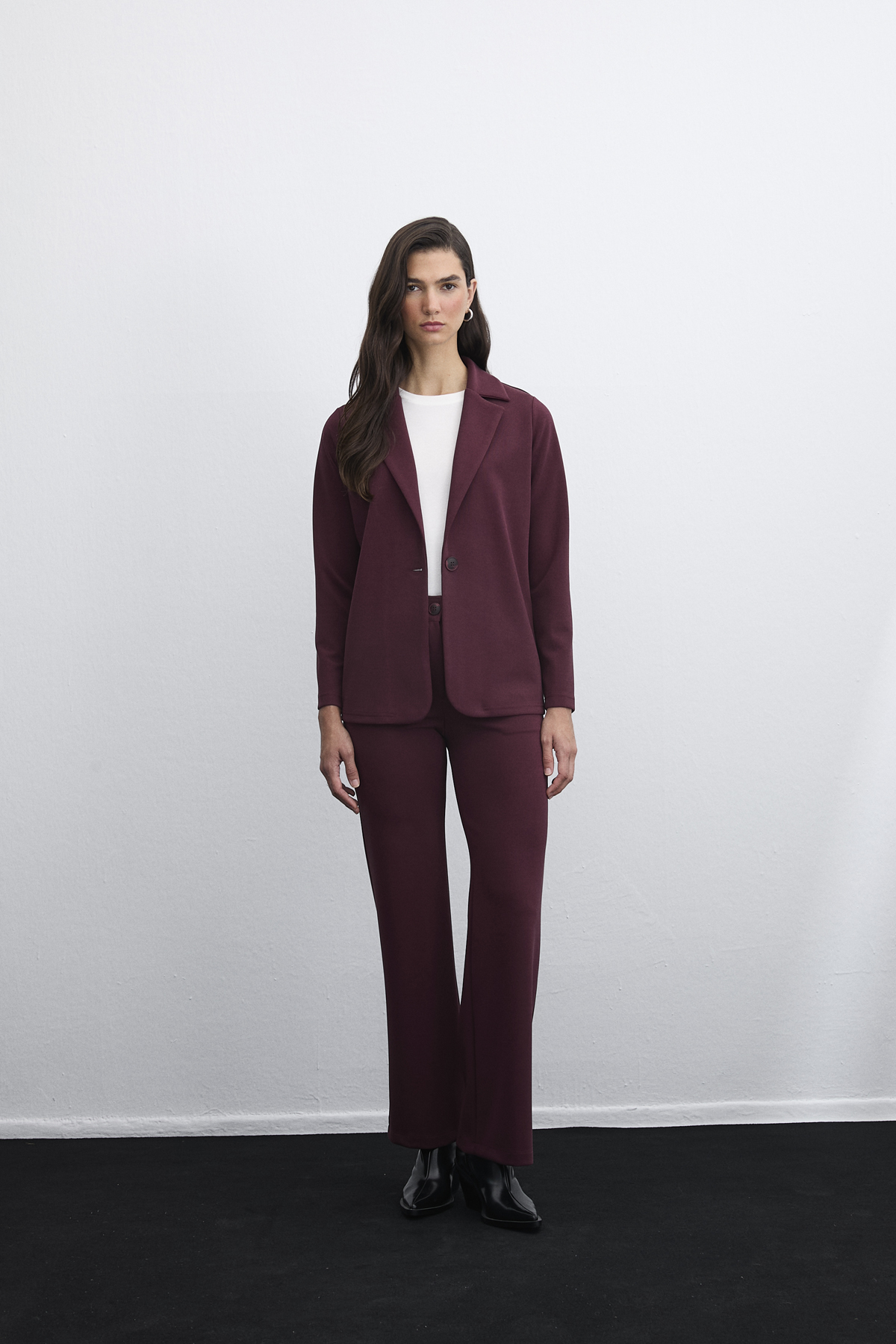 Core Beli Lastikli Düğmeli Bordo Pantolon