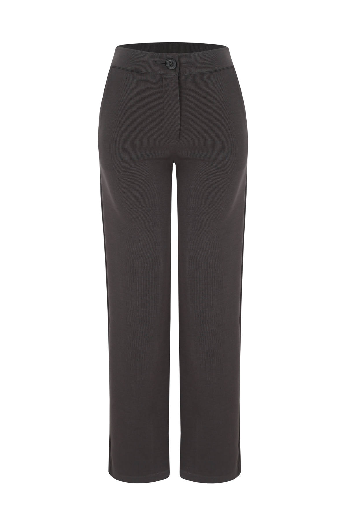 Core Beli Lastikli Düğmeli Gri Pantolon