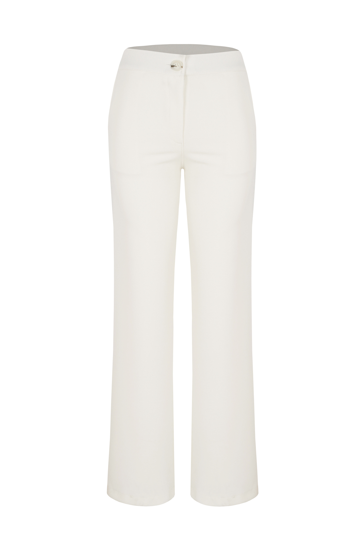 Core Beli Lastikli Düğmeli Beyaz Pantolon
