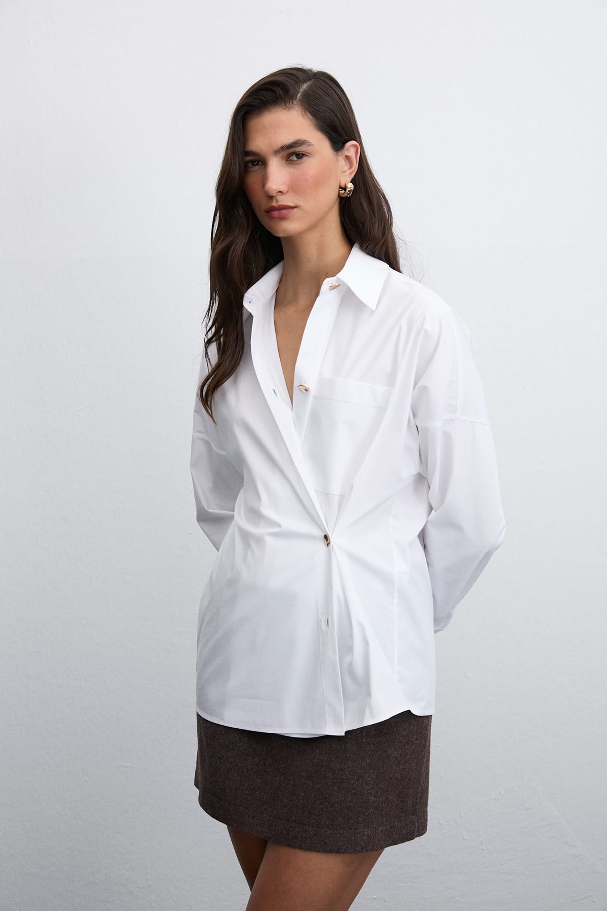 Base Düğme Detaylı Cotton Beyaz Gömlek