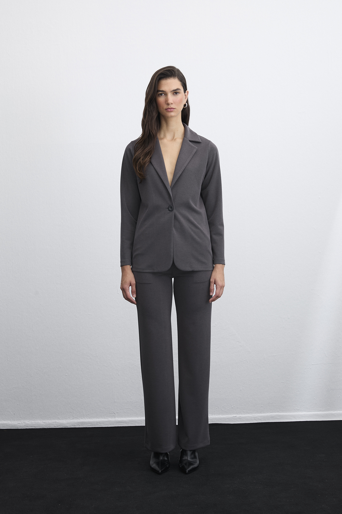 Core Klasik Tek Düğme Gri Ceket