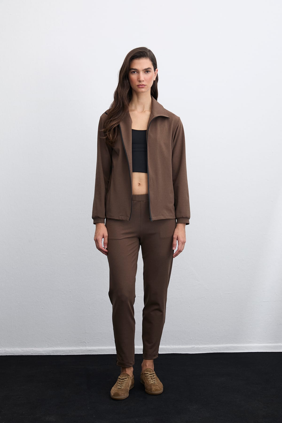 Ease Zip Fermuarlı Kahverengi Spor Üst