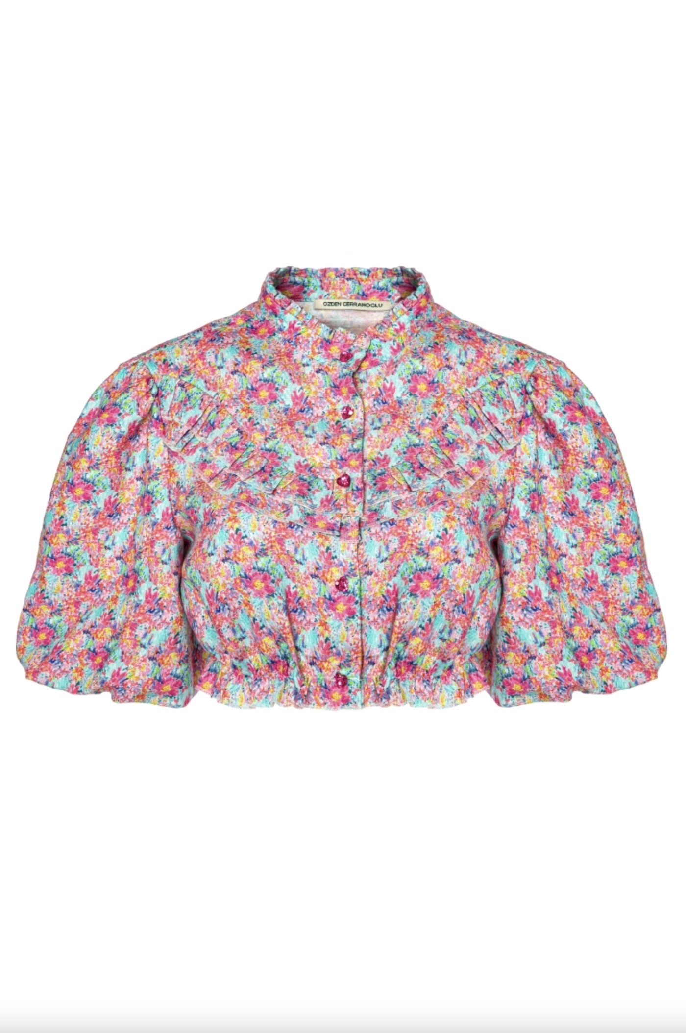 Çiçekli Crop Keten Gömlek