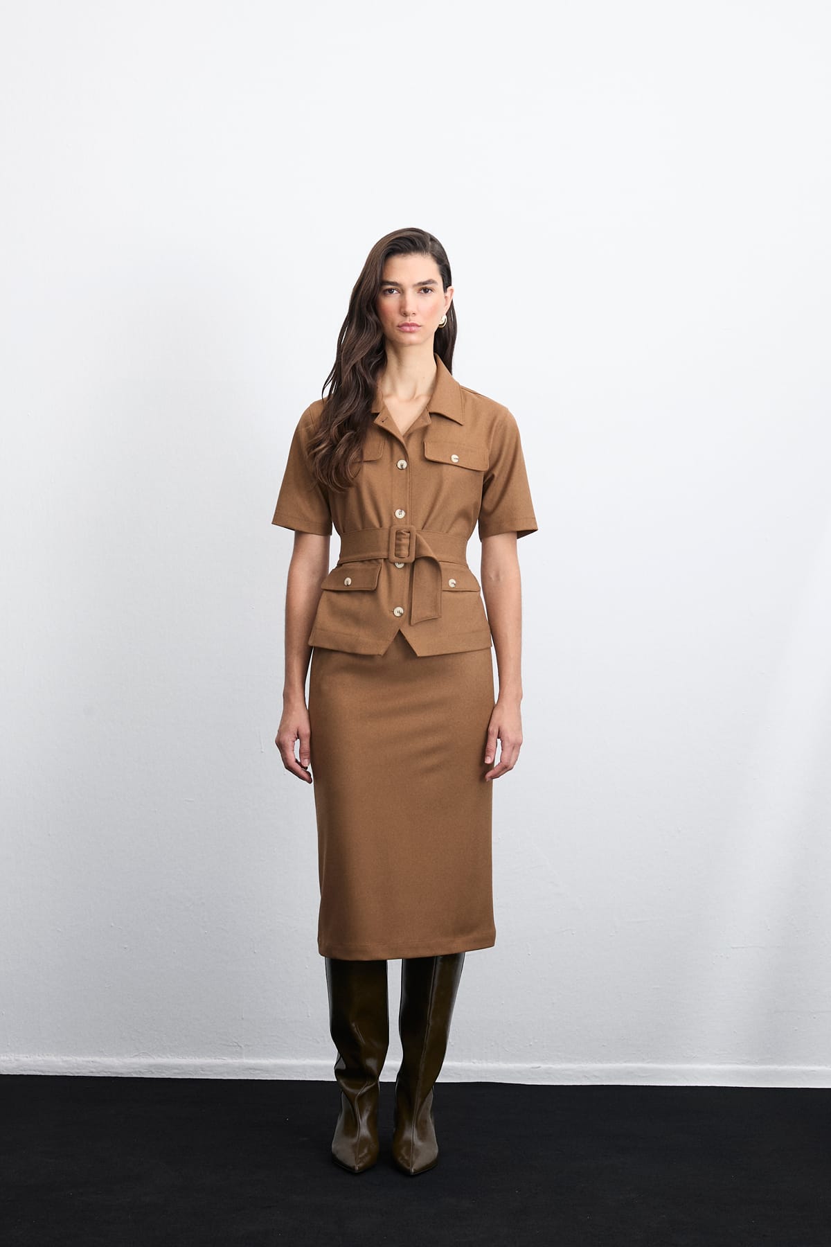 Urban Form Beli Lastikli Ve D Fermuar Detaylı Kaşe Taba Etek