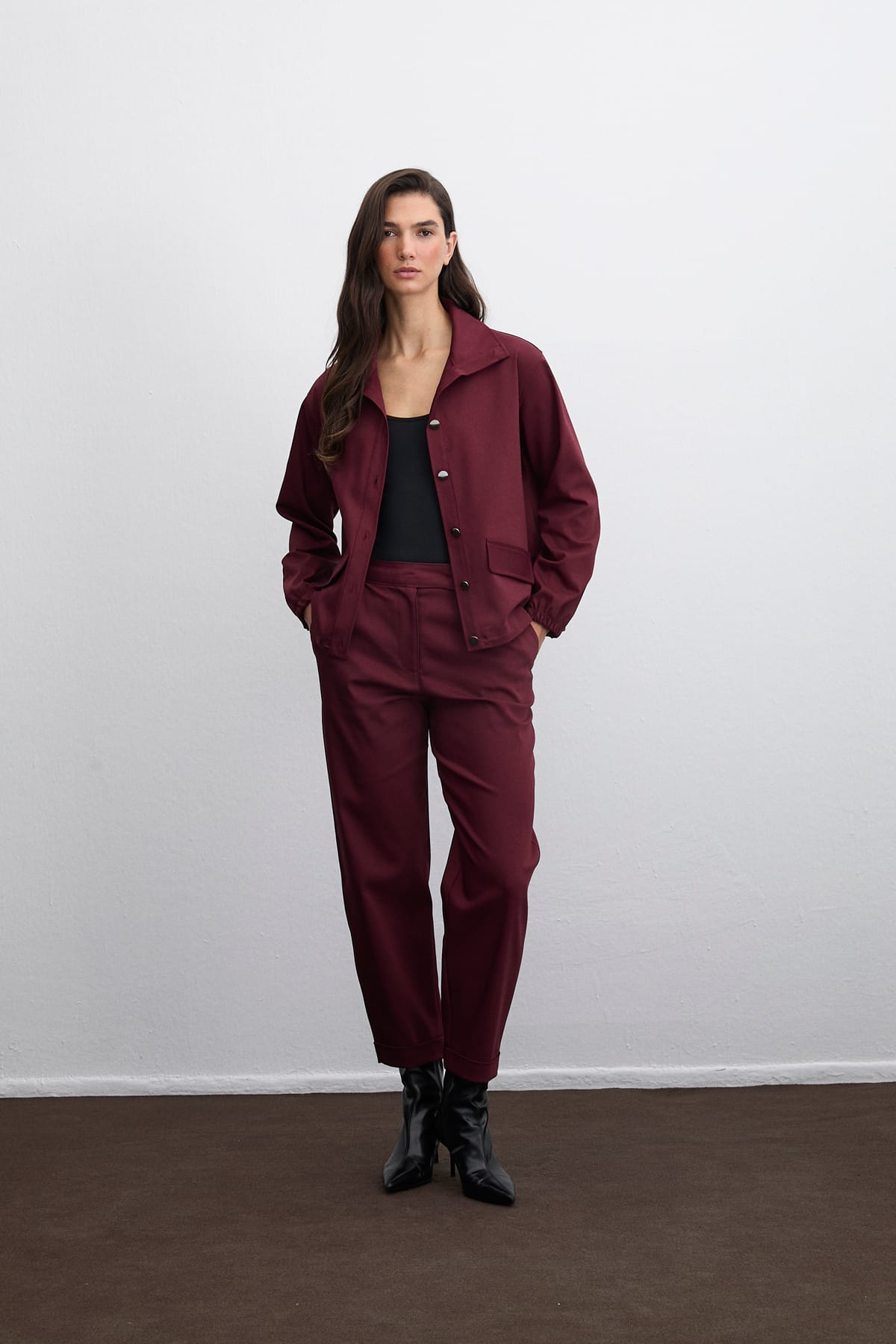 Origin Düğmeli Havuç Klasik Bordo Pantolon