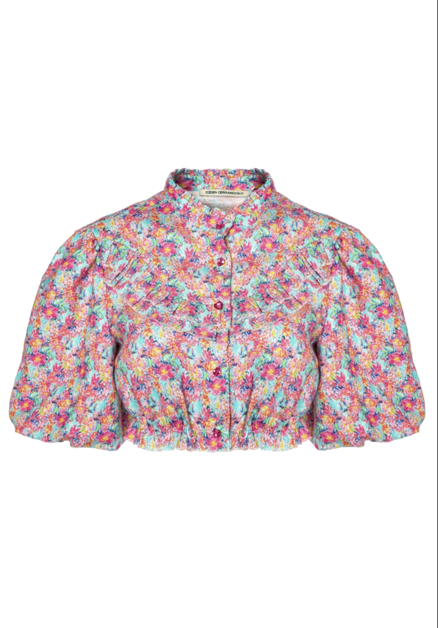 Çiçekli Crop Keten Gömlek