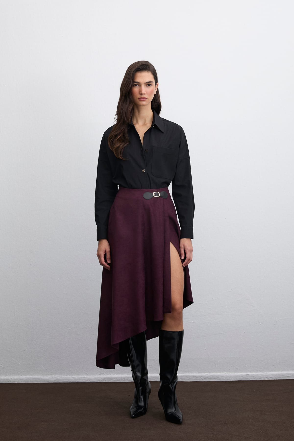 Sierra Süet Kemer Detaylı Mor Etek