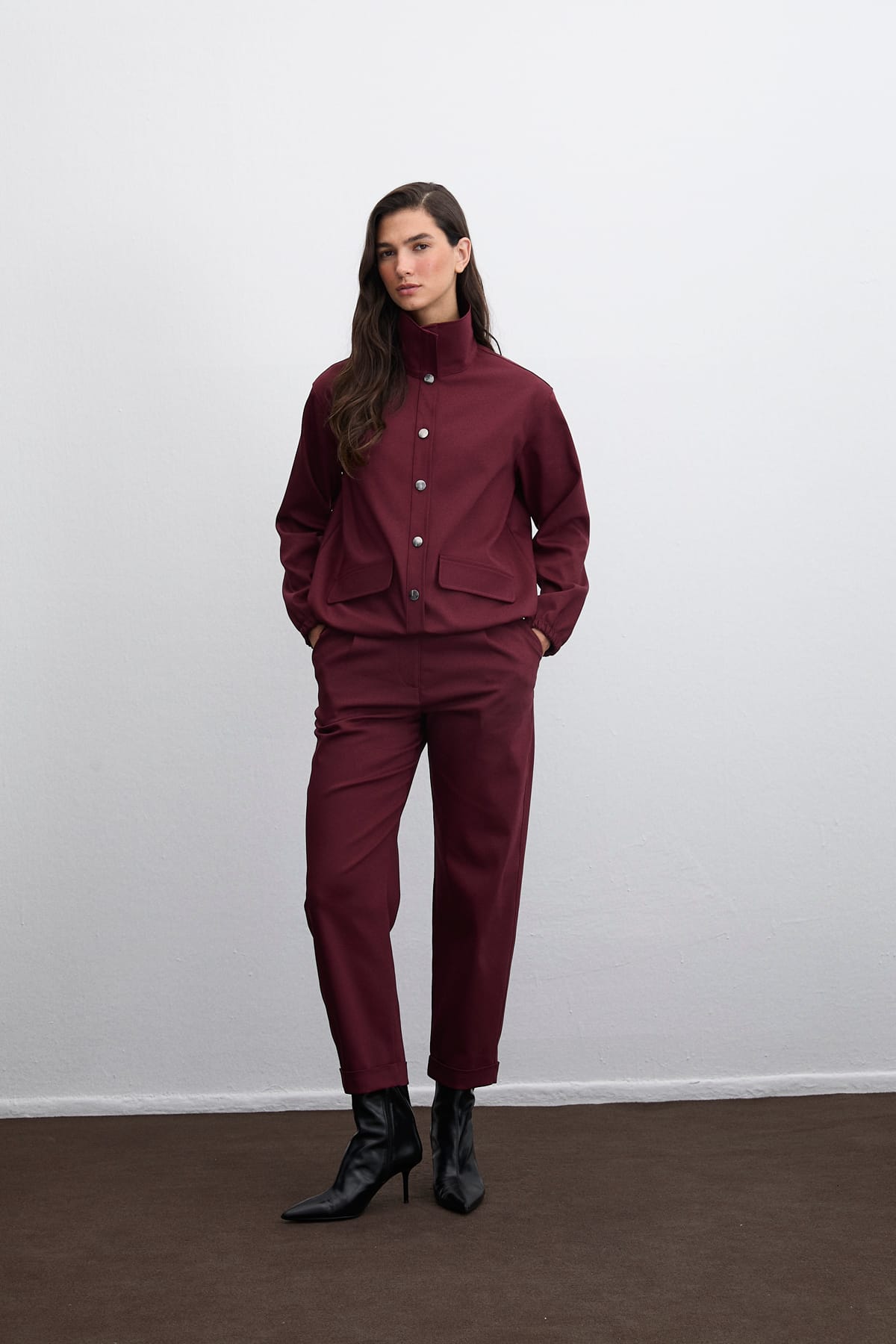 Everyday Kolları Lastikli Önden Açılabilir Bordo Ceket