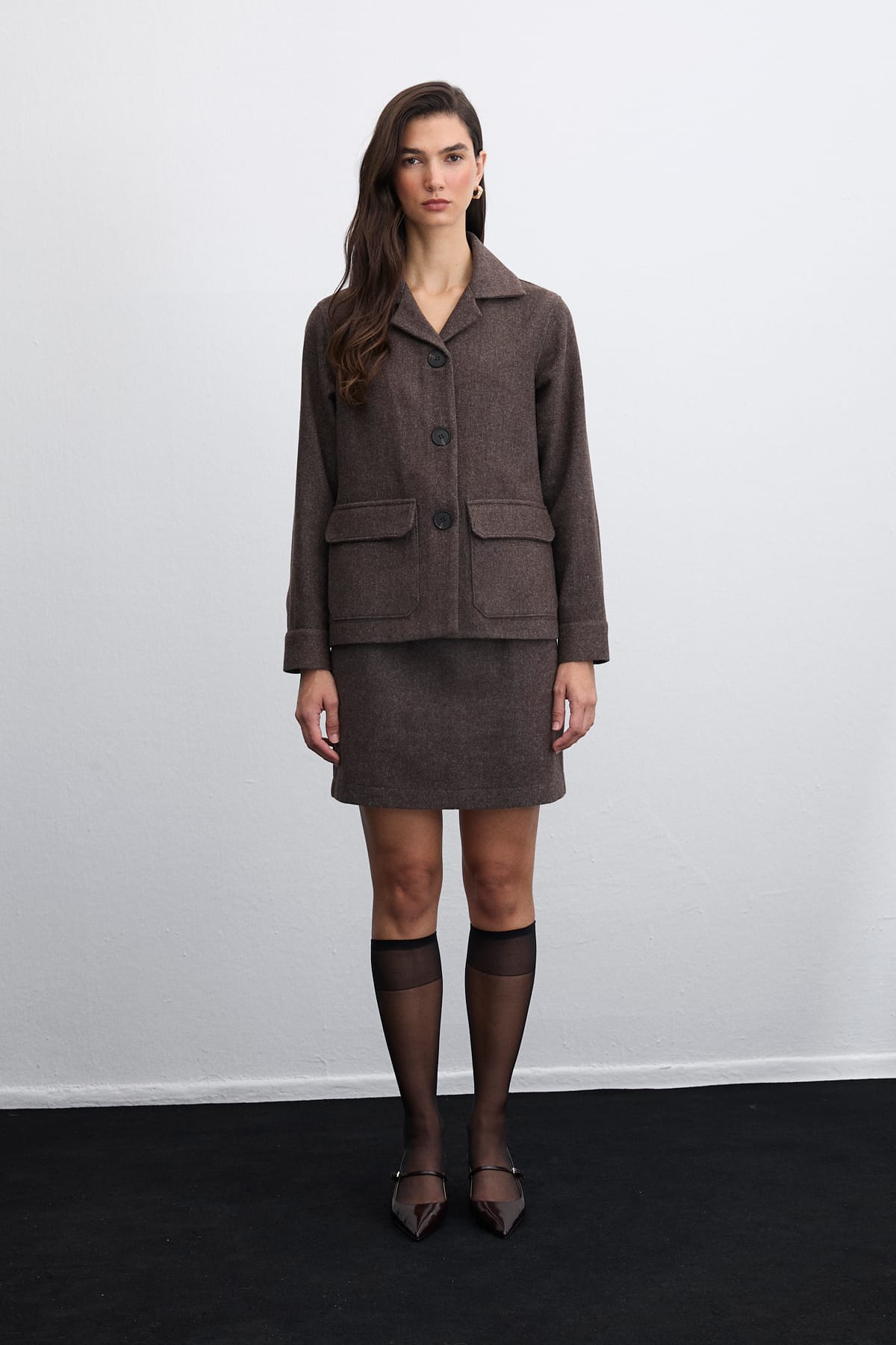 Contour Kaşe Mini Kahverengi Etek