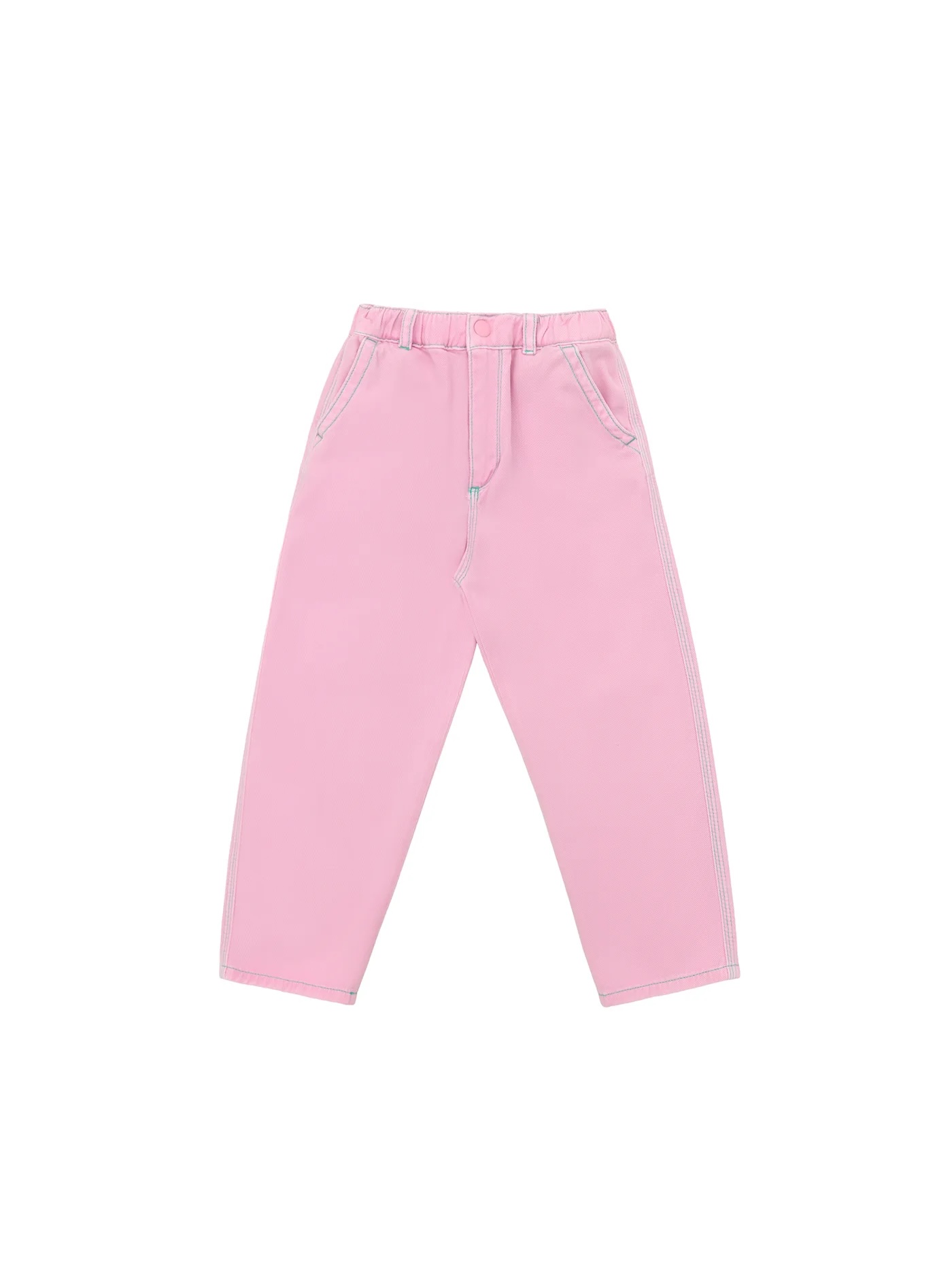 Kontrast Dikişli Tencel Pembe Yeşil Jean