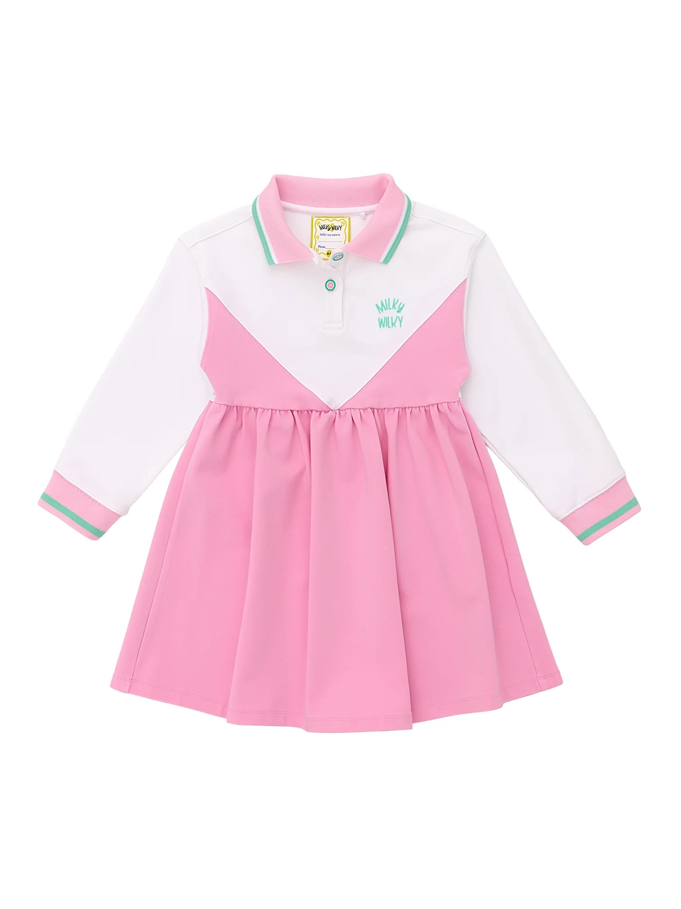 V Desen Polo Yaka Pembe Elbise