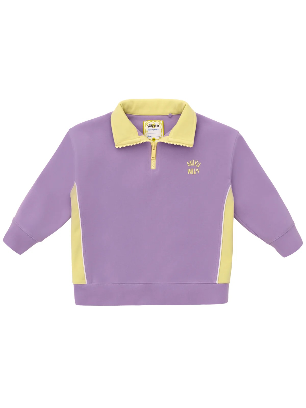 Yarım Fermuarlı Dik Yaka Sesli Lila Sarı Eşofman Üstü