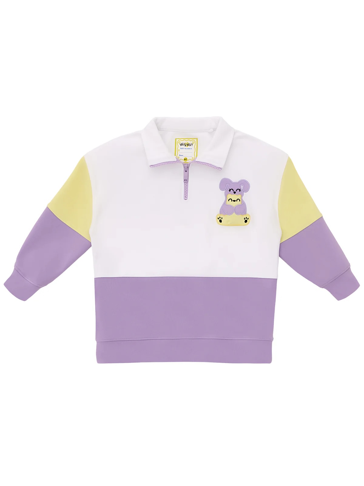 Yarım Fermuarlı Dik Yaka Sesli Lila Sarı Eşofman Üstü