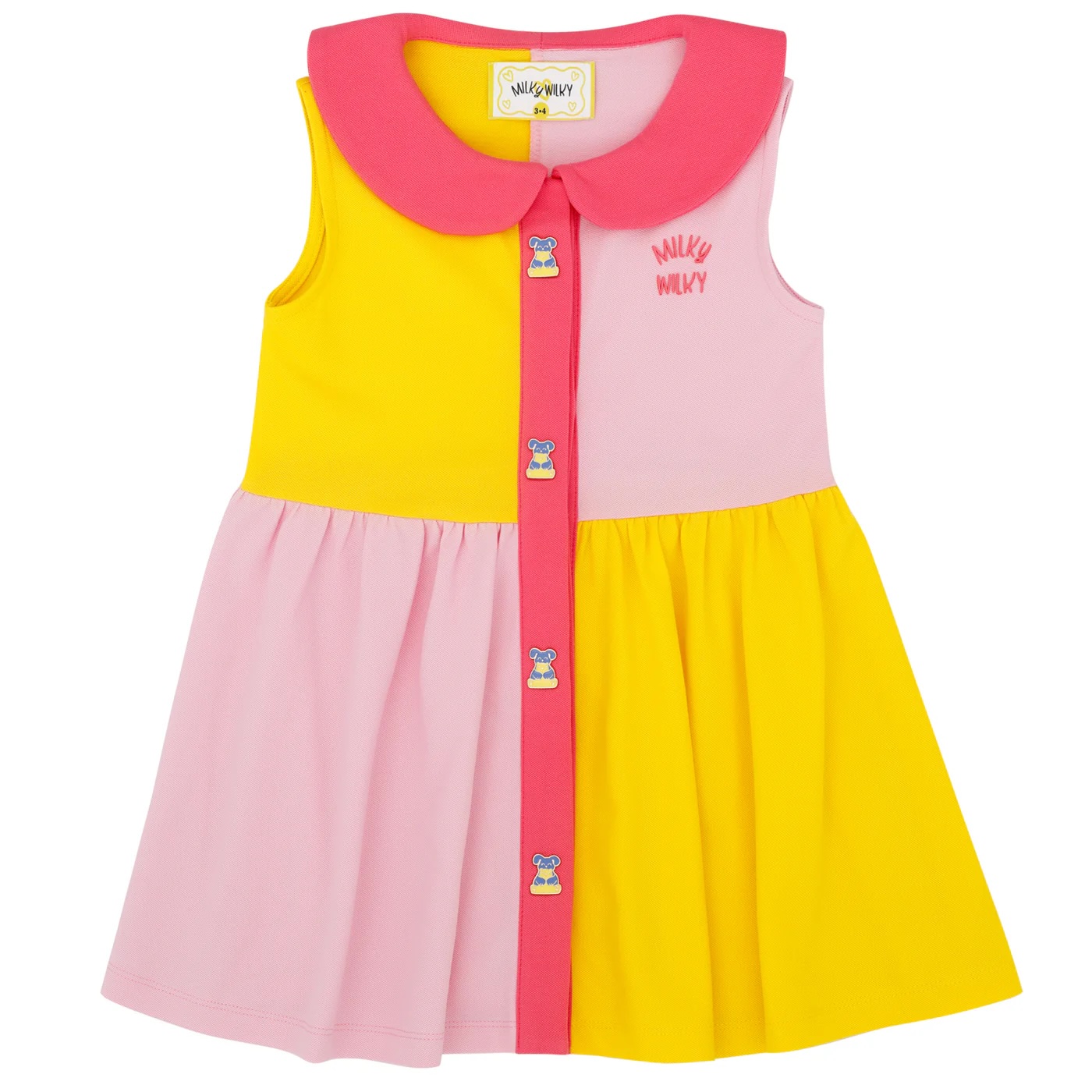 Sarı Pembe Blok Renkli Elbise