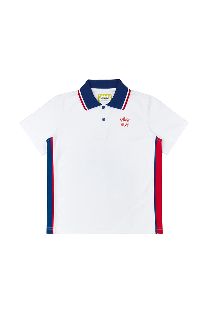 Beyaz Polo Yaka Kenar Biyeli Tshirt