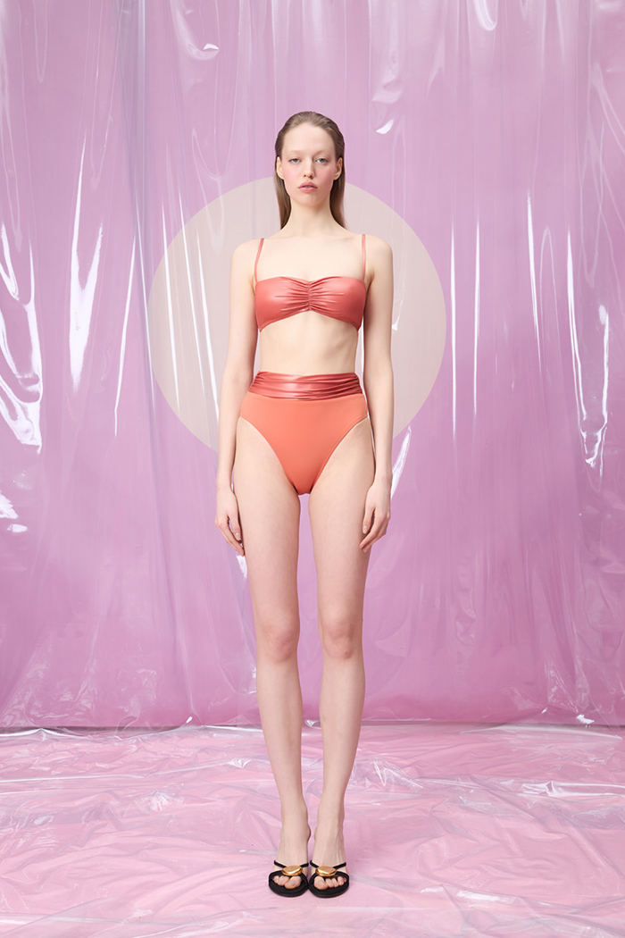 DORINA BURNT ORANGE DRAPELI CIFT RENK STRAPLEZ BIKINI TAKIMI