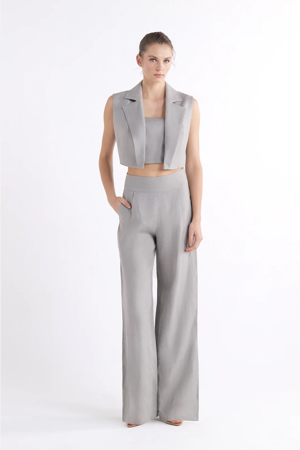 BRIONY BLACK GREY HIGH-WAISTED WIDE-LEG PANTOLON