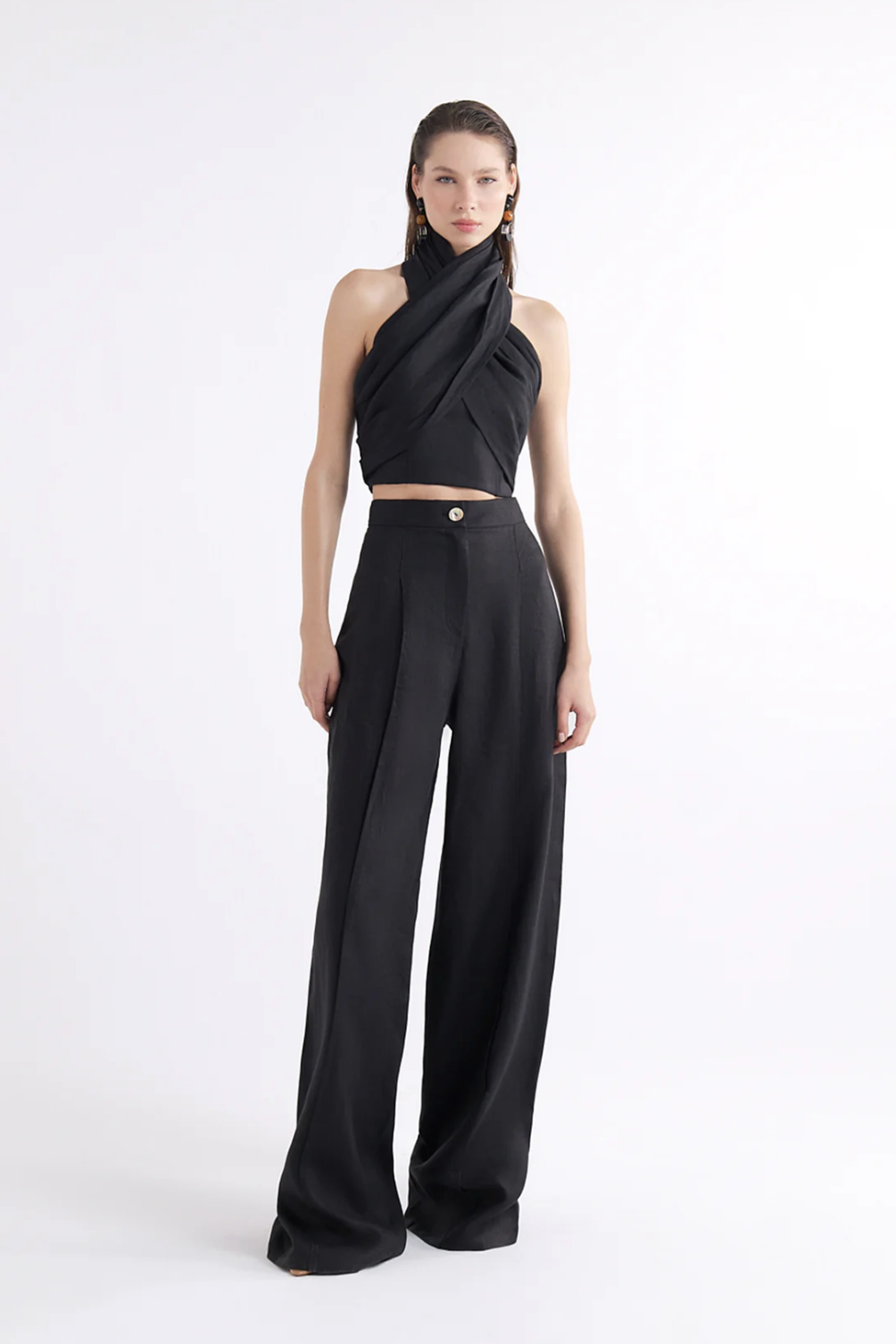 REBECCA BLACK WIDE-LEG HIGH-WAIST PANTOLON