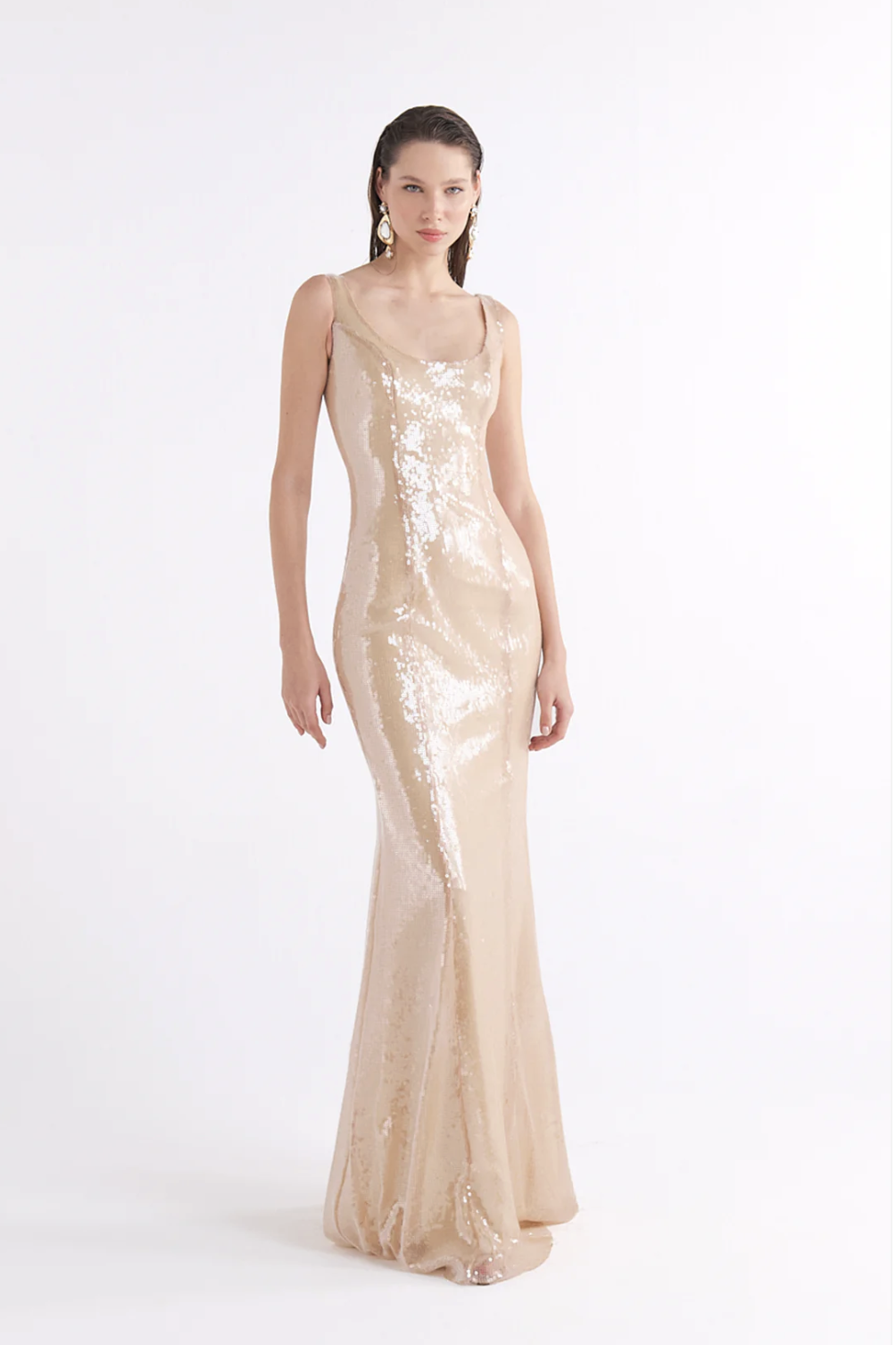 SOLEIL SEQUINED SQUARE-NECK MAXI ELBİSE