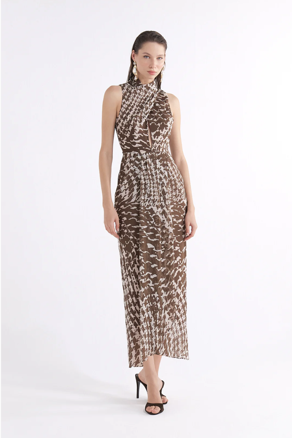 VIVY ANIMAL PRINT MIDI ELBİSE WITH DRAPE DETAIL
