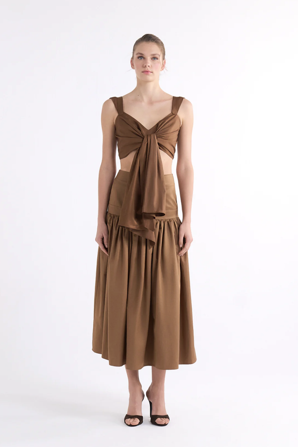 IRISA LOOSE-FIT PLEATED BROWN MIDI ETEK