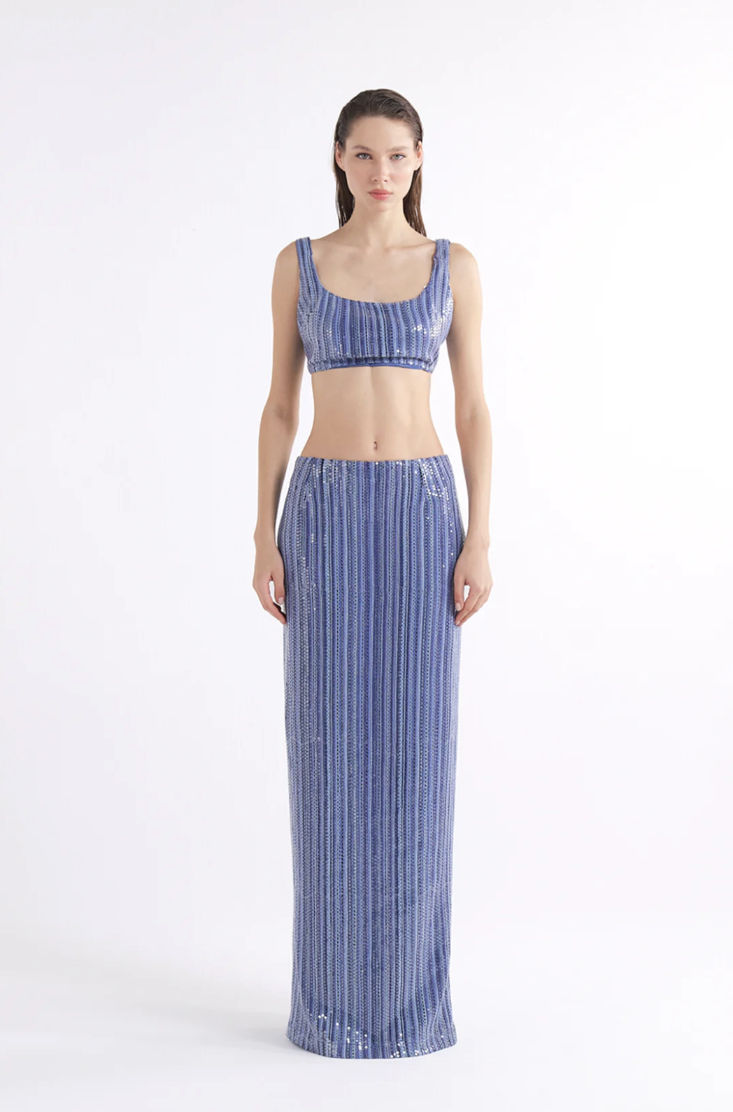 VEA BLUE SEQUINED HIGH-WAISTED MAXI ETEK