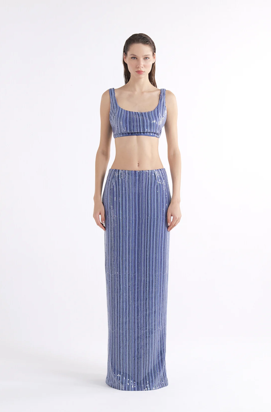 VEA MAVİ SEQUINED CROP TOP