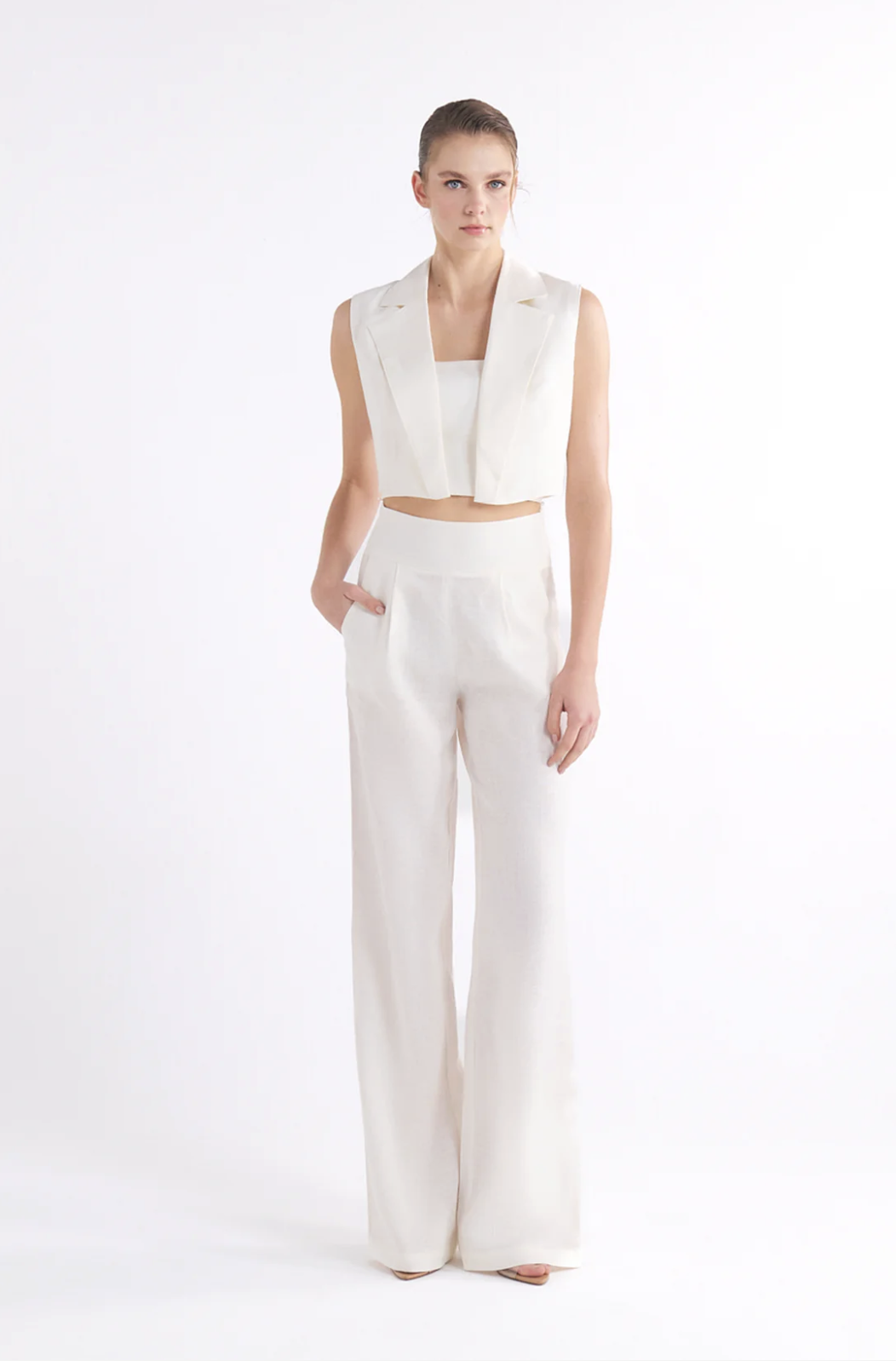 BRIONY WHITE HIGH-WAISTED WIDE-LEG PANTOLON