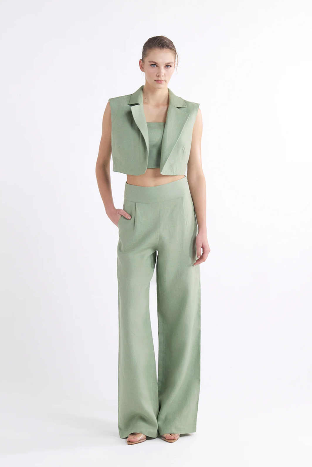 BRIONY GREEN CROPPED BANDEAU ÜST