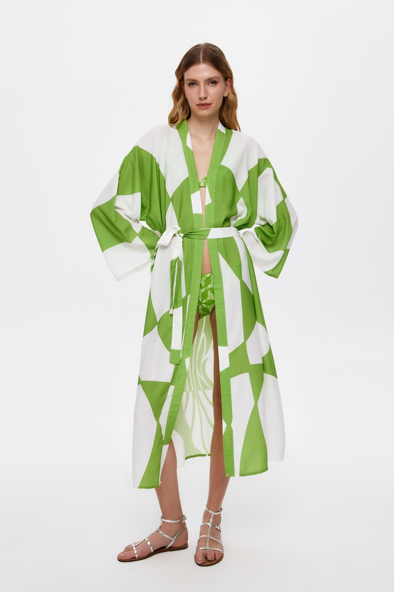 Sireng Yeşil Maxi Kimono