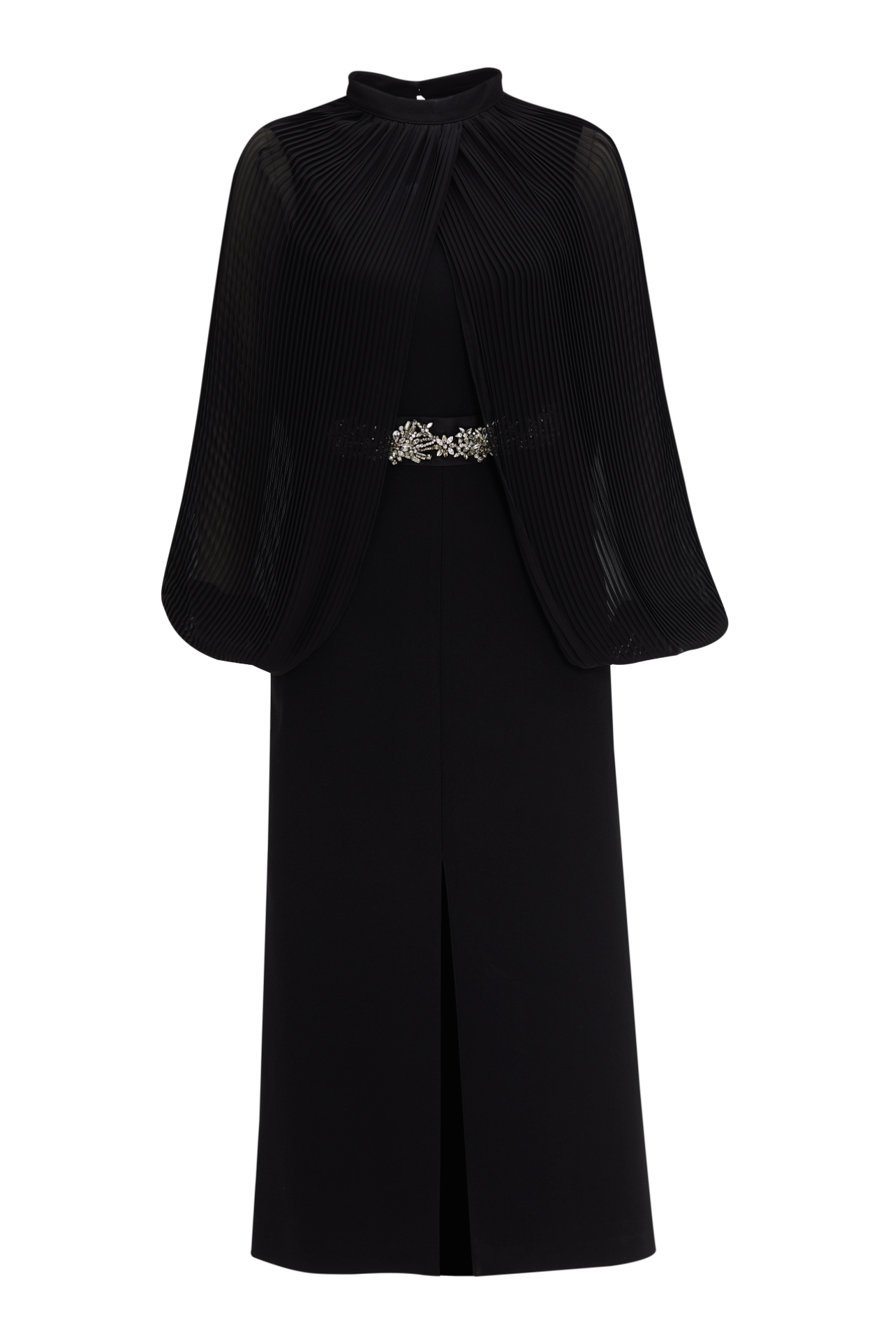Black Midi Dress with Pleated Sleeves