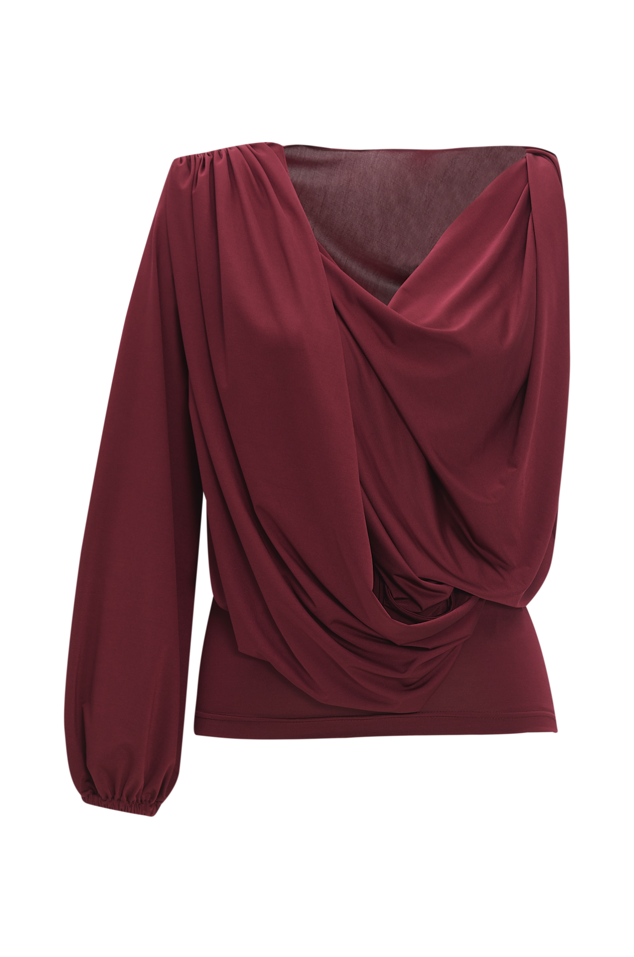 Draped Jersey Top & Gathered Skirt in Burgundy