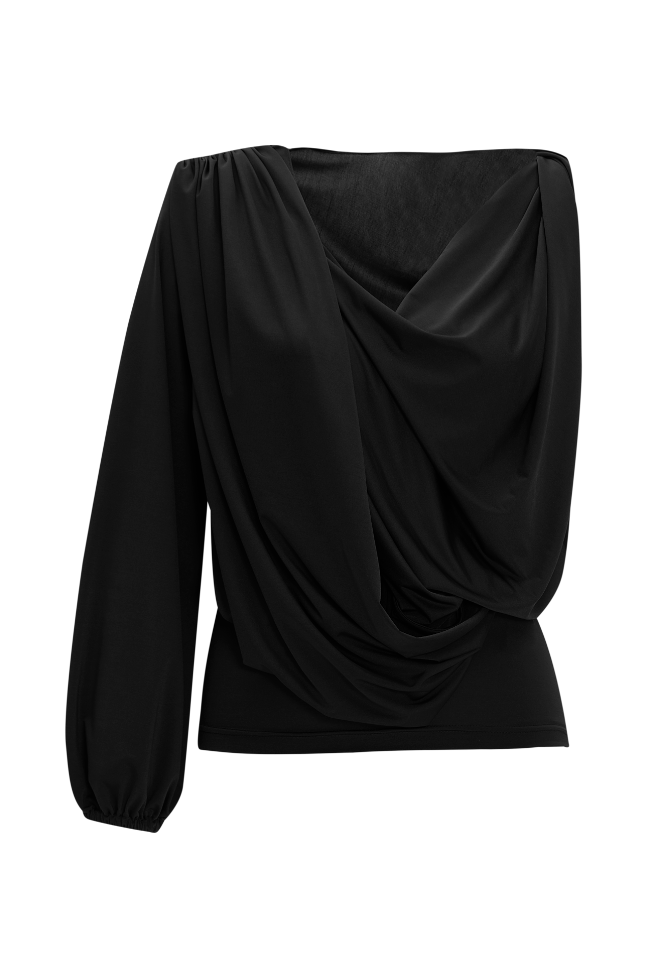 Draped Jersey Top & Gathered Skirt in Black