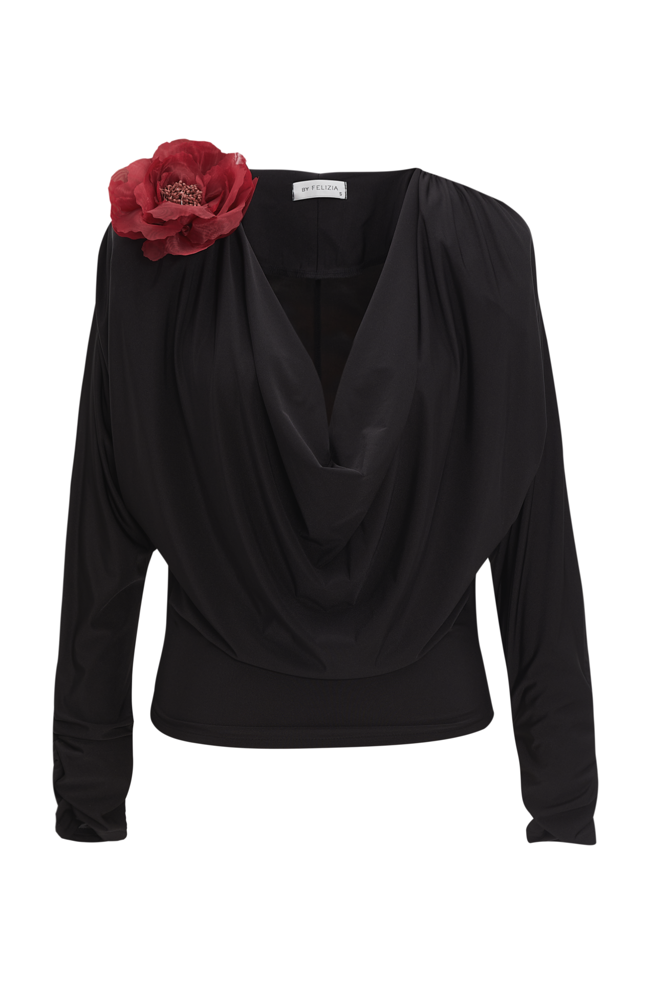 Cowl Neck Draped Jersey Top in Black