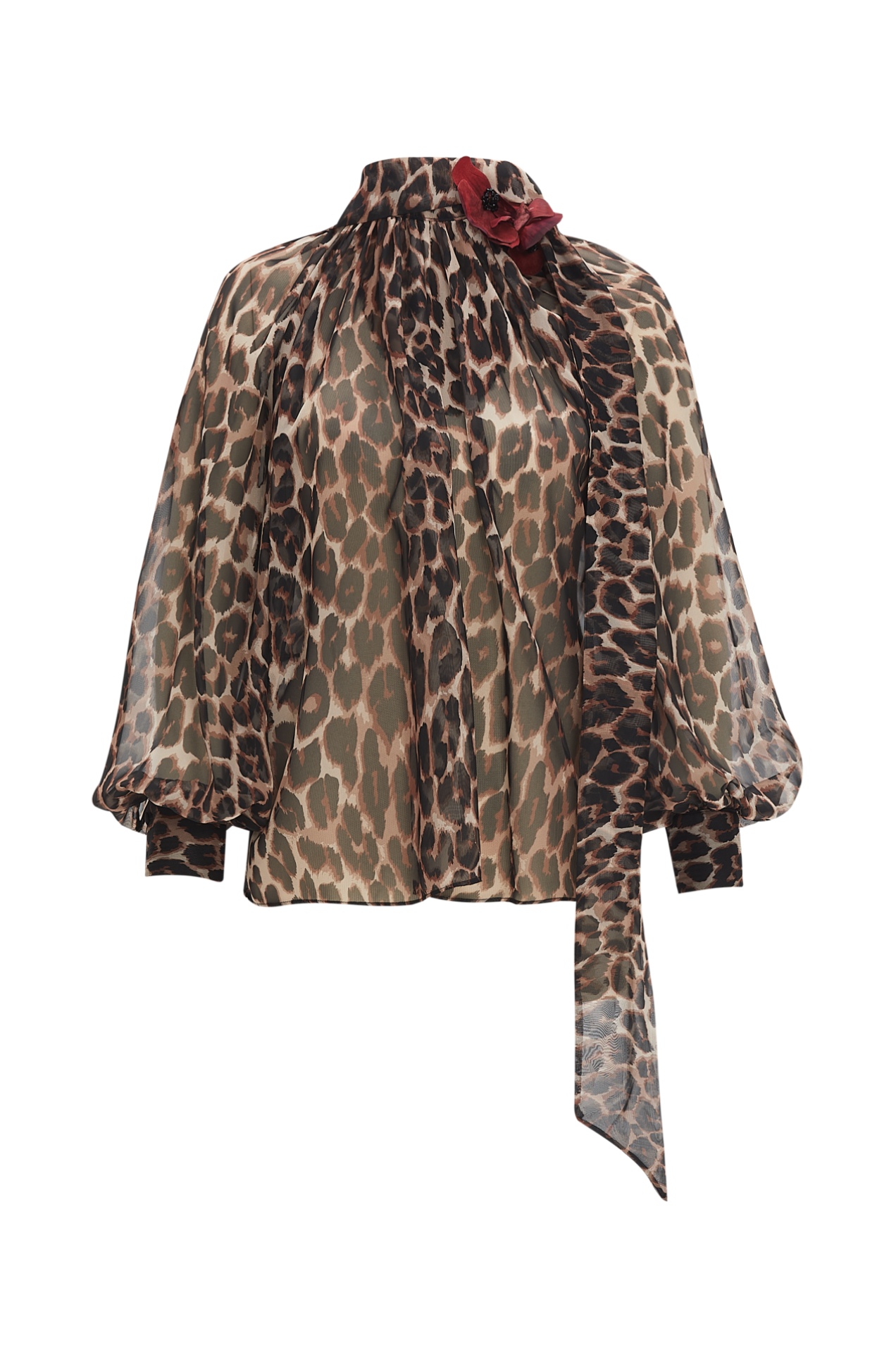 Chiffon Blouse with Orchid Flowers in Leopard