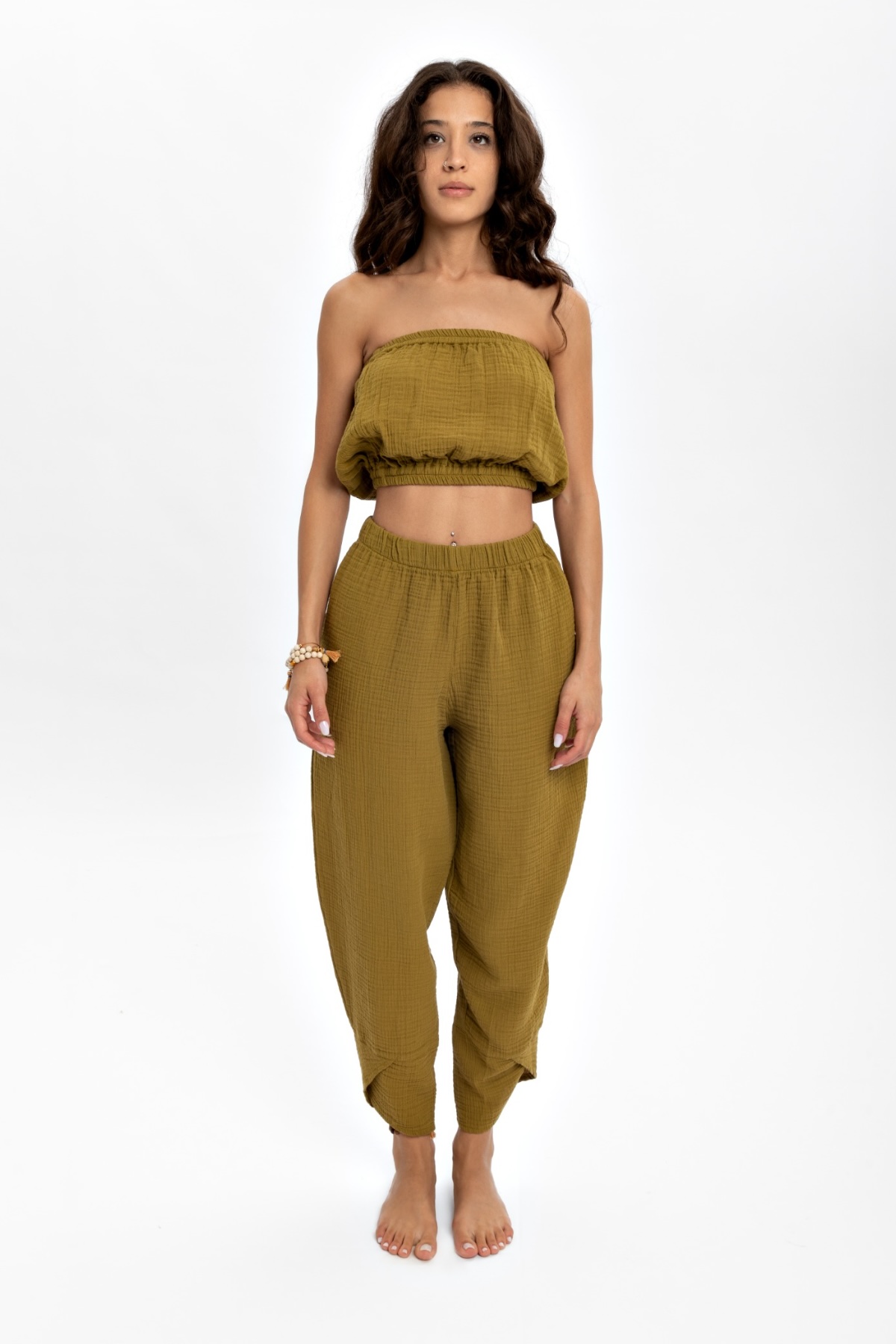 V Cross Yağ Yeşili Şalvar Pantolon