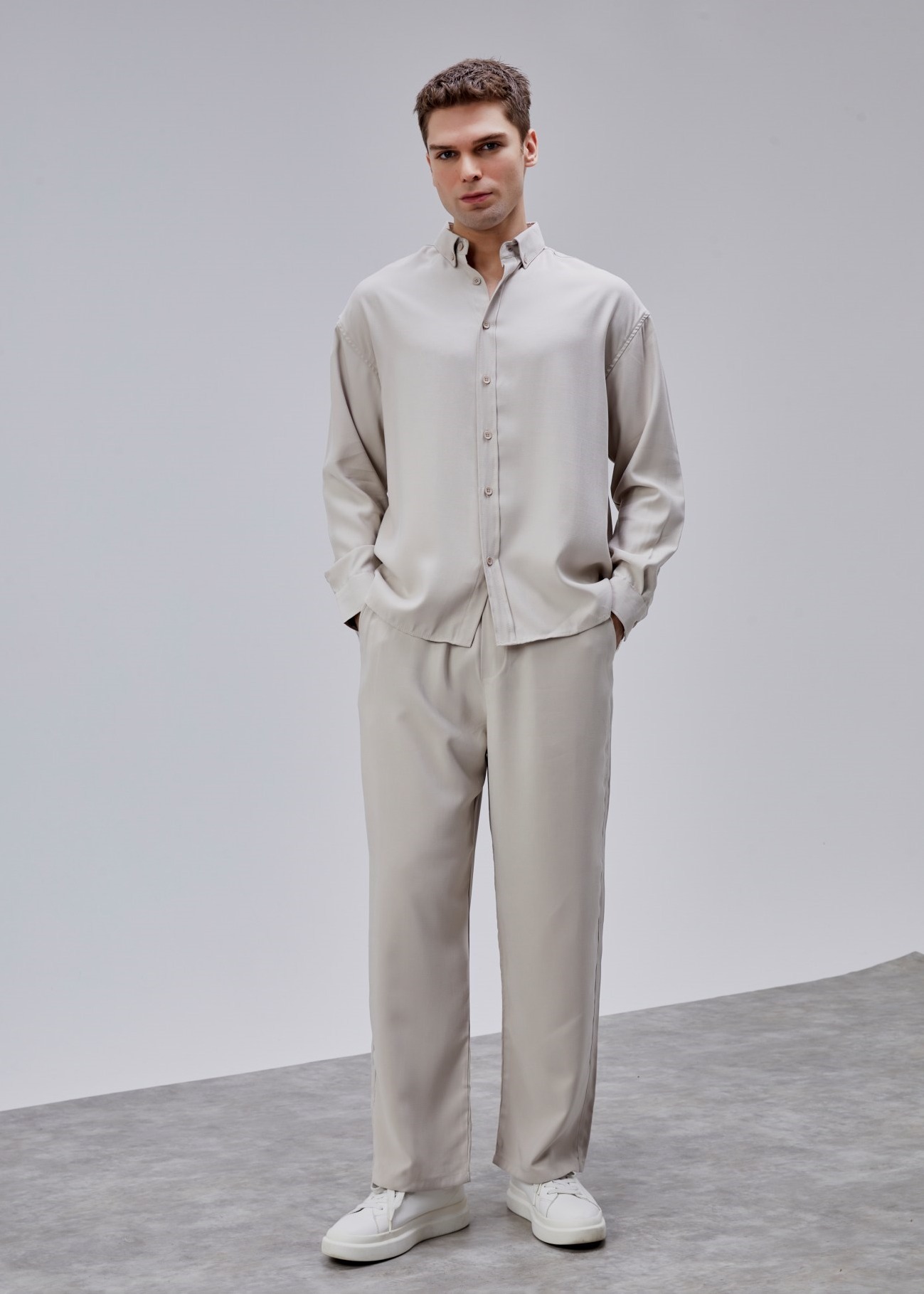 Bej Renk Oversize Tensel Gömlek