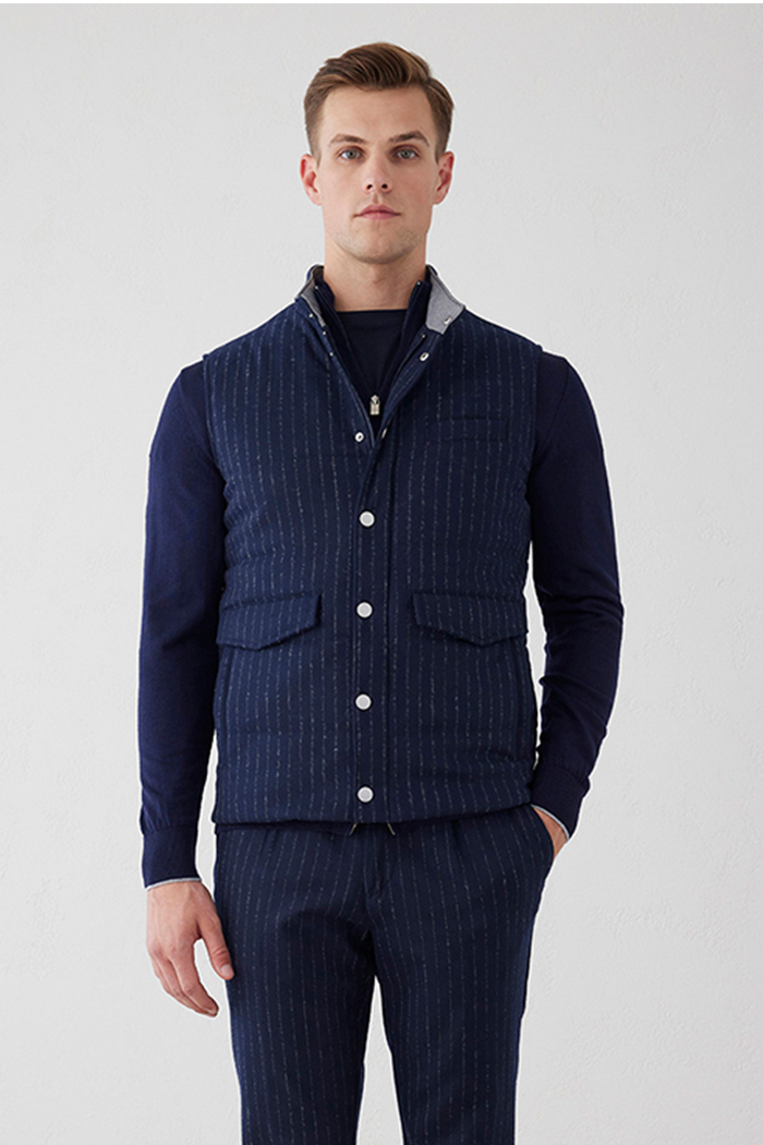 Lacivert Renk Çizgili Yelek