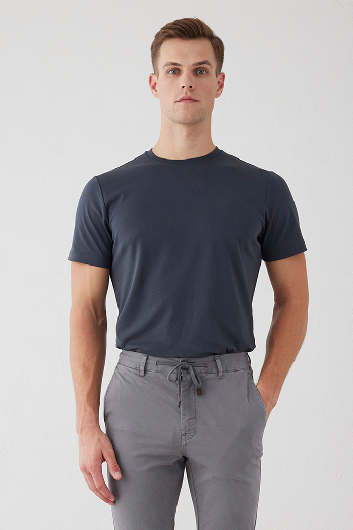 Gri Renk Esnek Belli Kordonlu Chino Pantolon