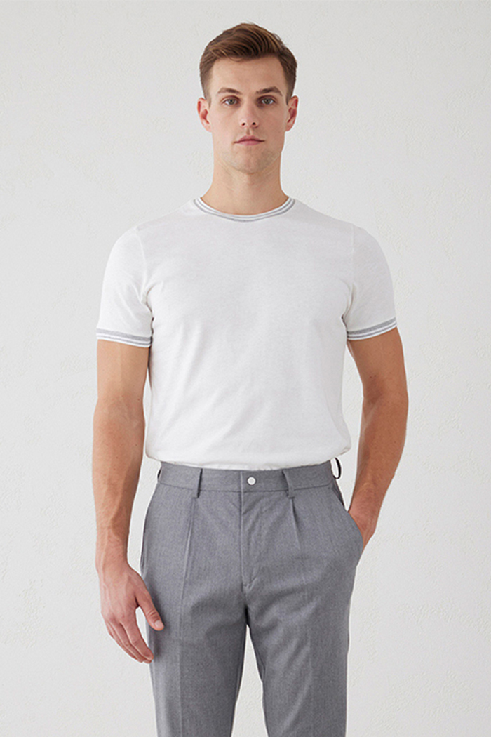 Gri Renk Pileli Chino Pantolon